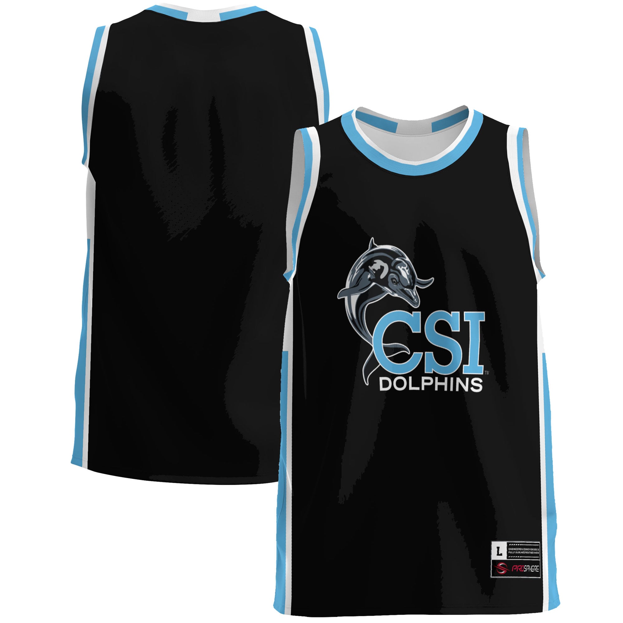 CUNY College of Staten Island Lightweight Basketball Jersey Light Blue - front and back view