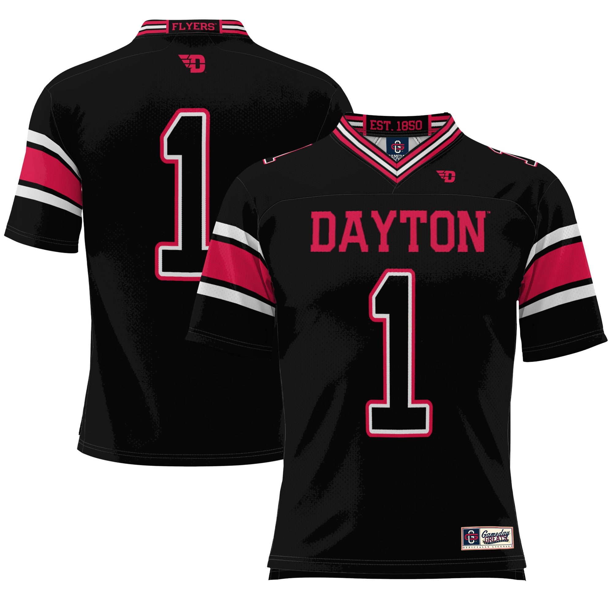 #1 Dayton Flyers Youth Endzone Football Jersey Black - front view