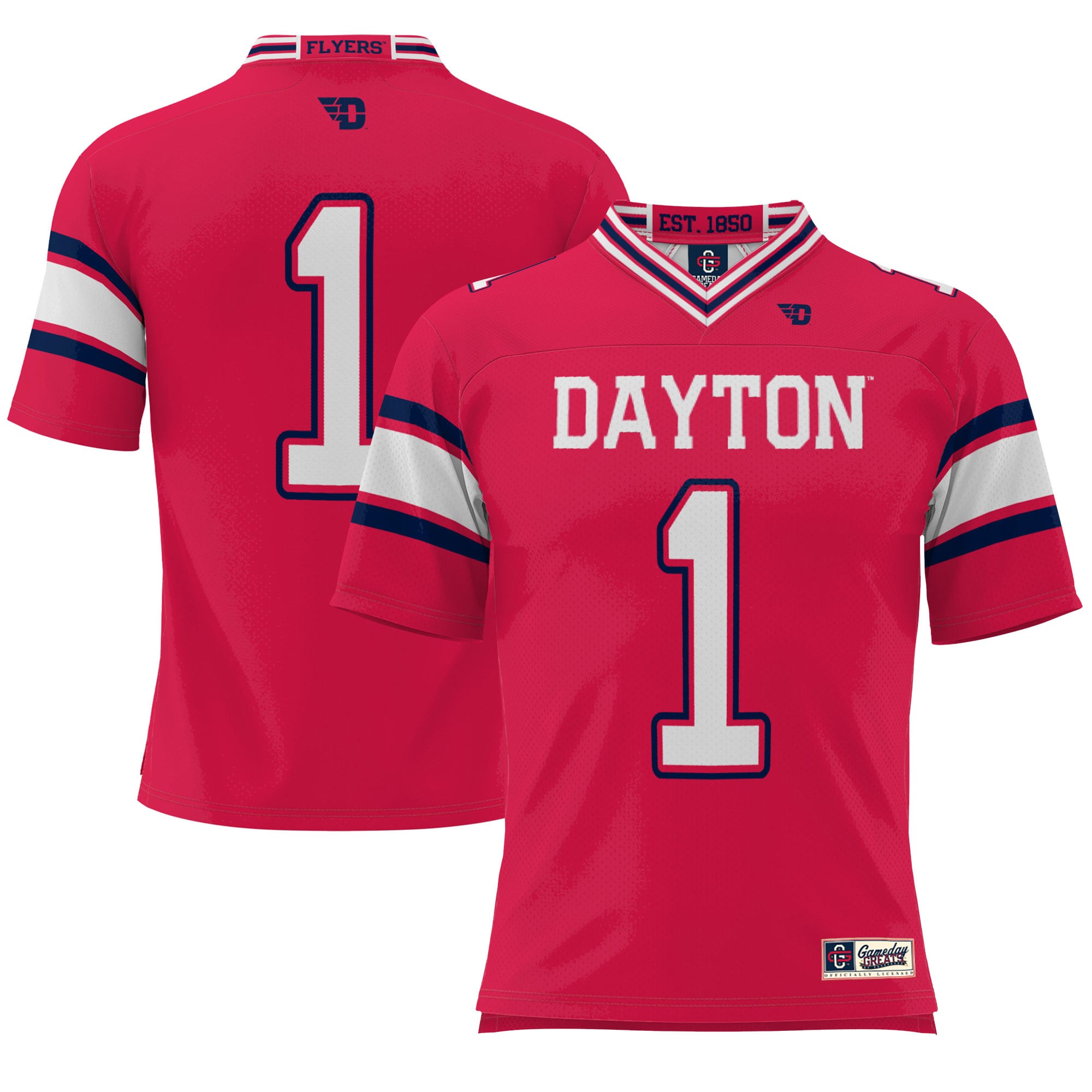 #1 Dayton Flyers Youth Endzone Football Jersey Red - front view