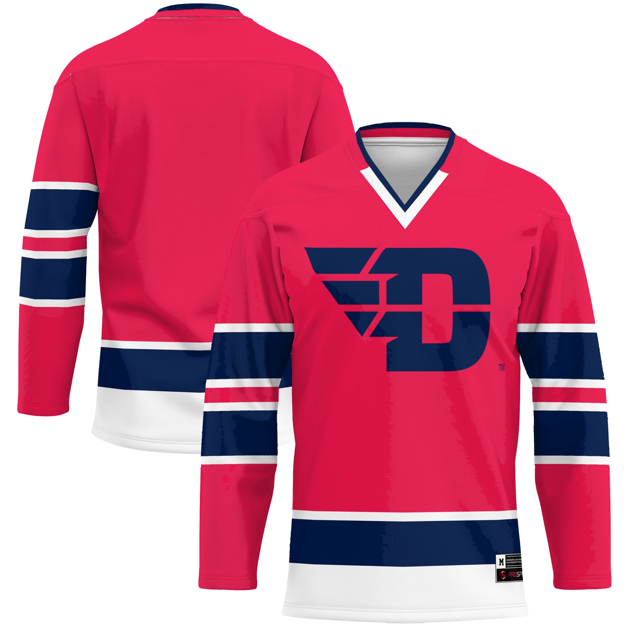 Dayton Flyers Hockey Jersey Red - front and back view