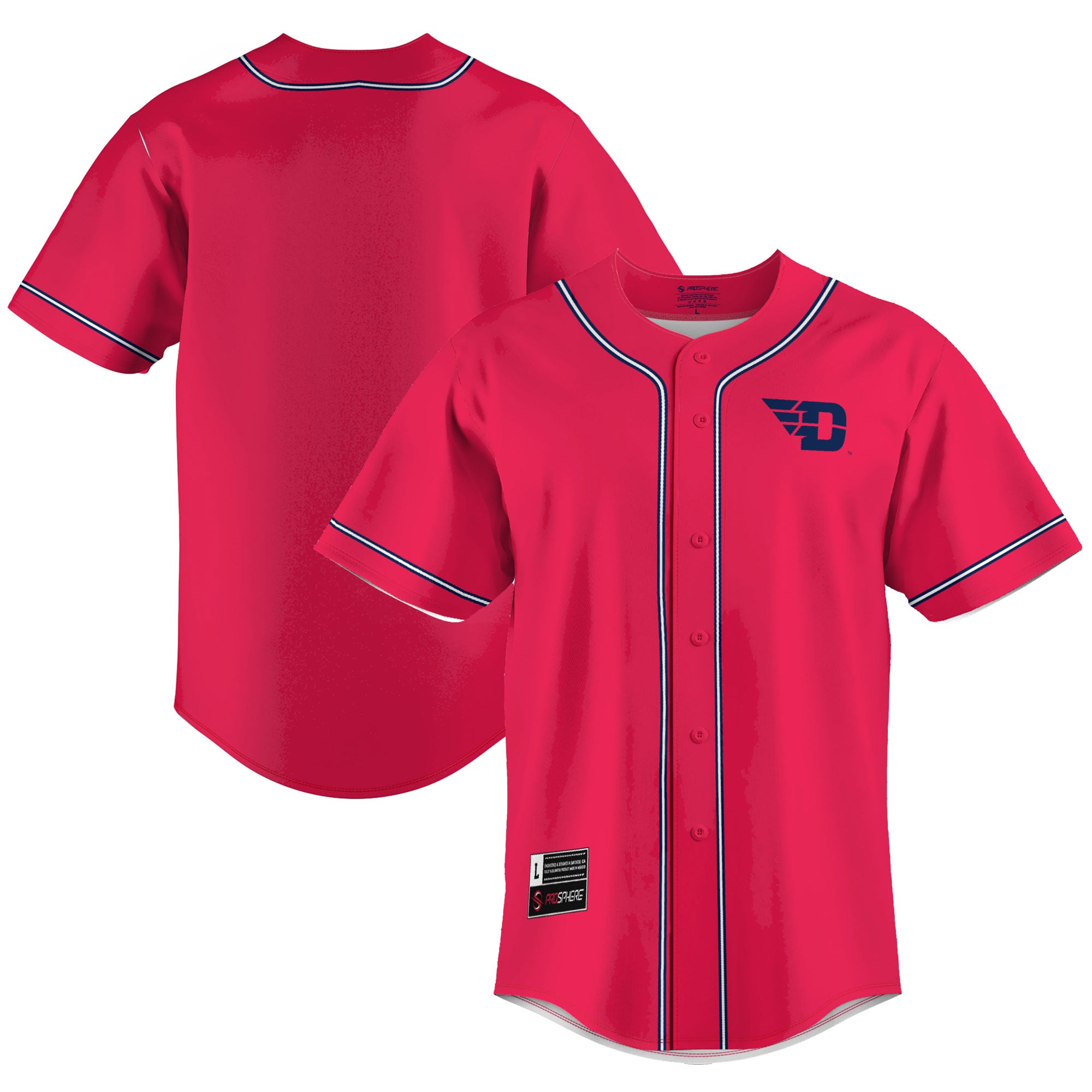 Dayton Flyers Lightweight Baseball Jersey Red - front and back view