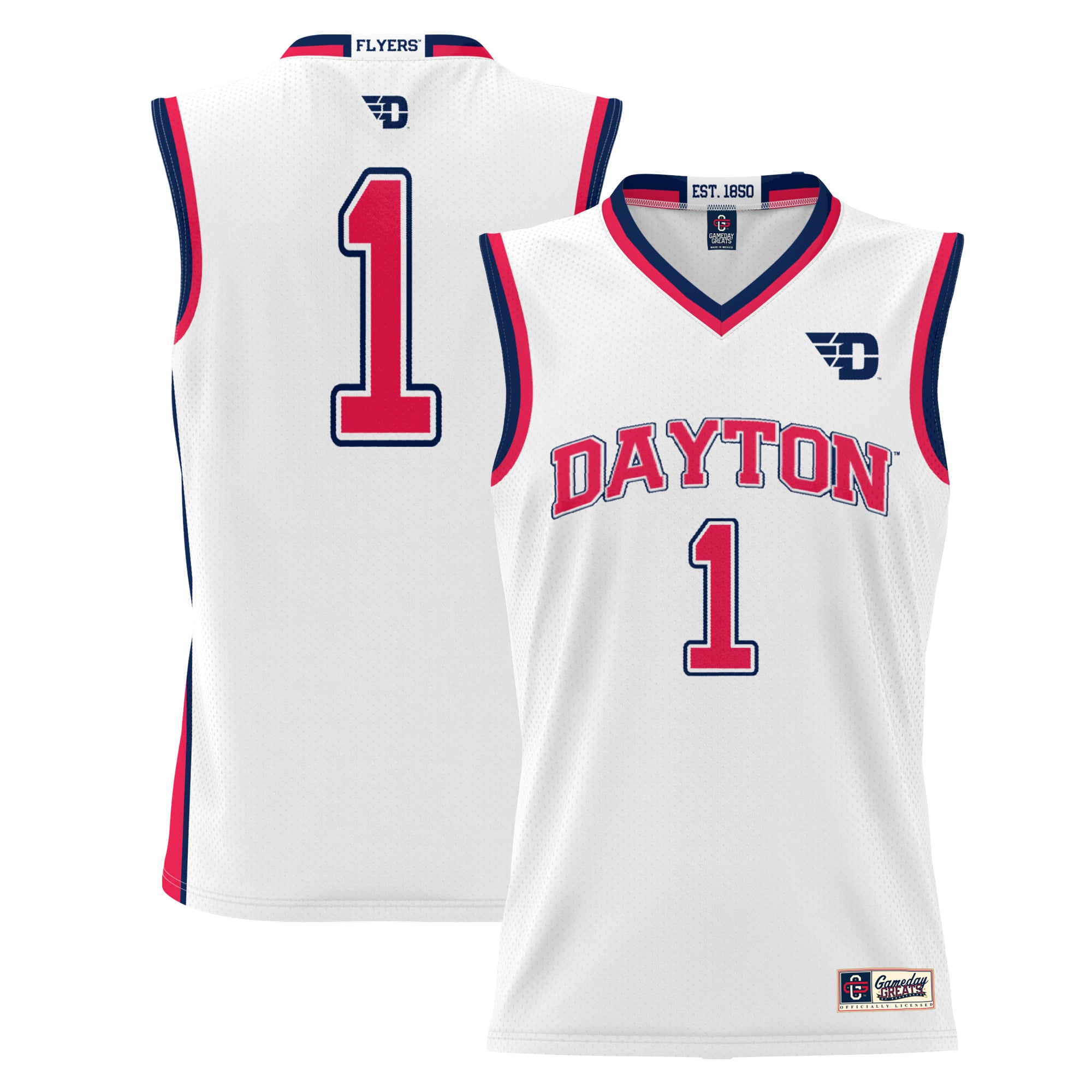 #1 Dayton Flyers Lightweight Basketball Jersey White - front and back view