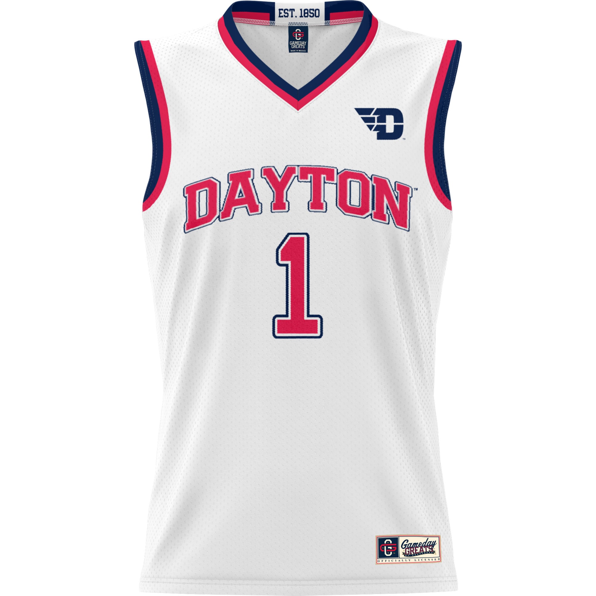 #1 Dayton Flyers Lightweight Basketball Jersey White - front view