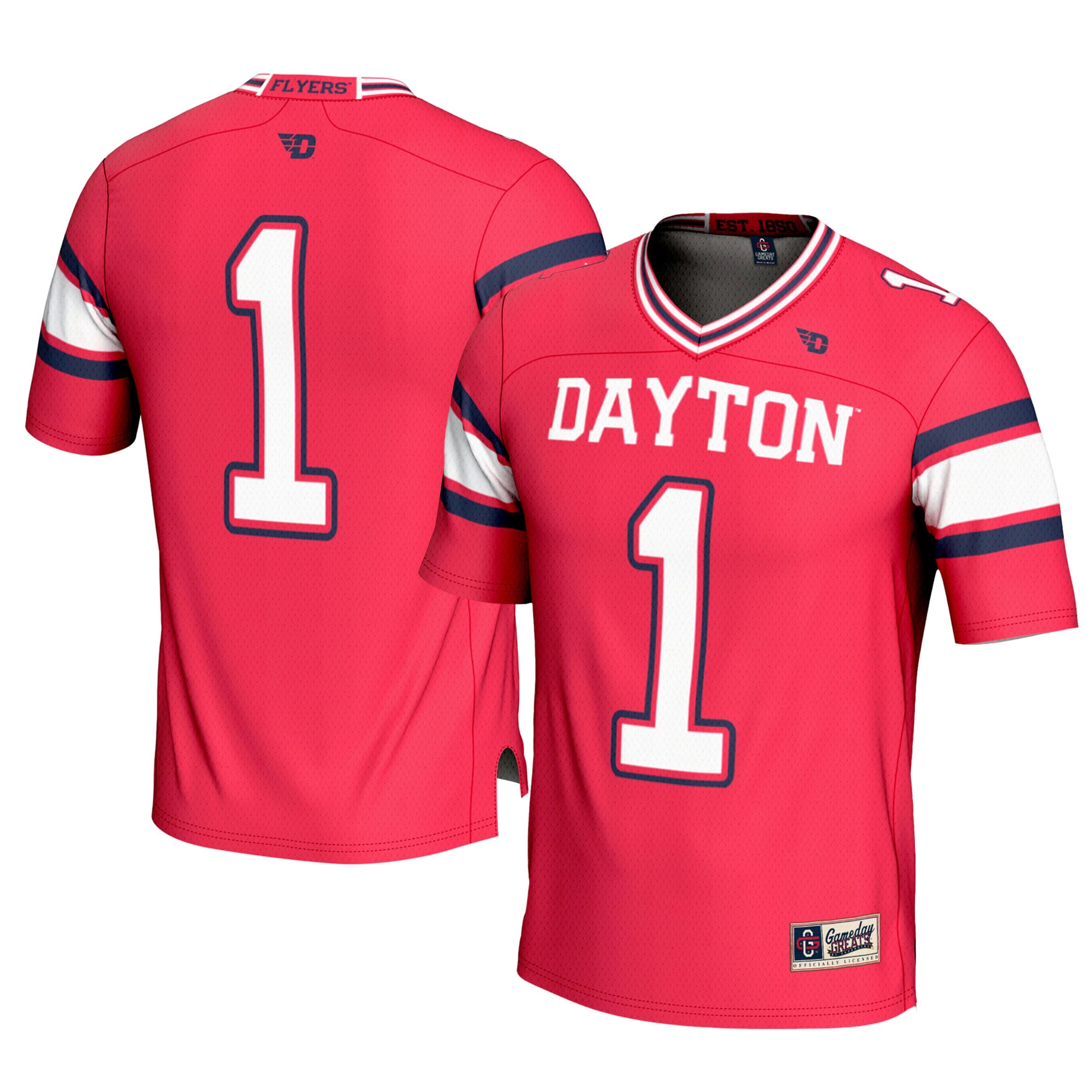 #1 Dayton Flyers Youth Football Jersey - Red - front view