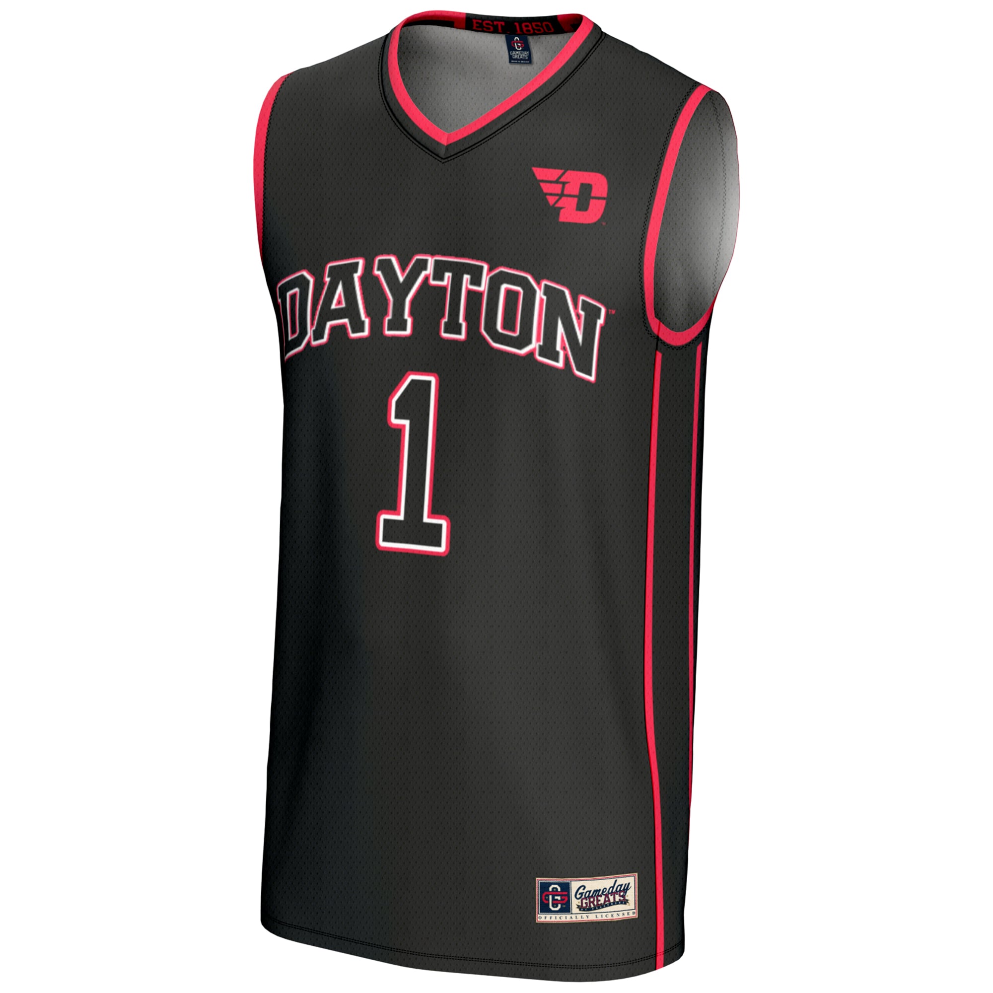 #1 Dayton Flyers Youth Lightweight Basketball Jersey Black - front view
