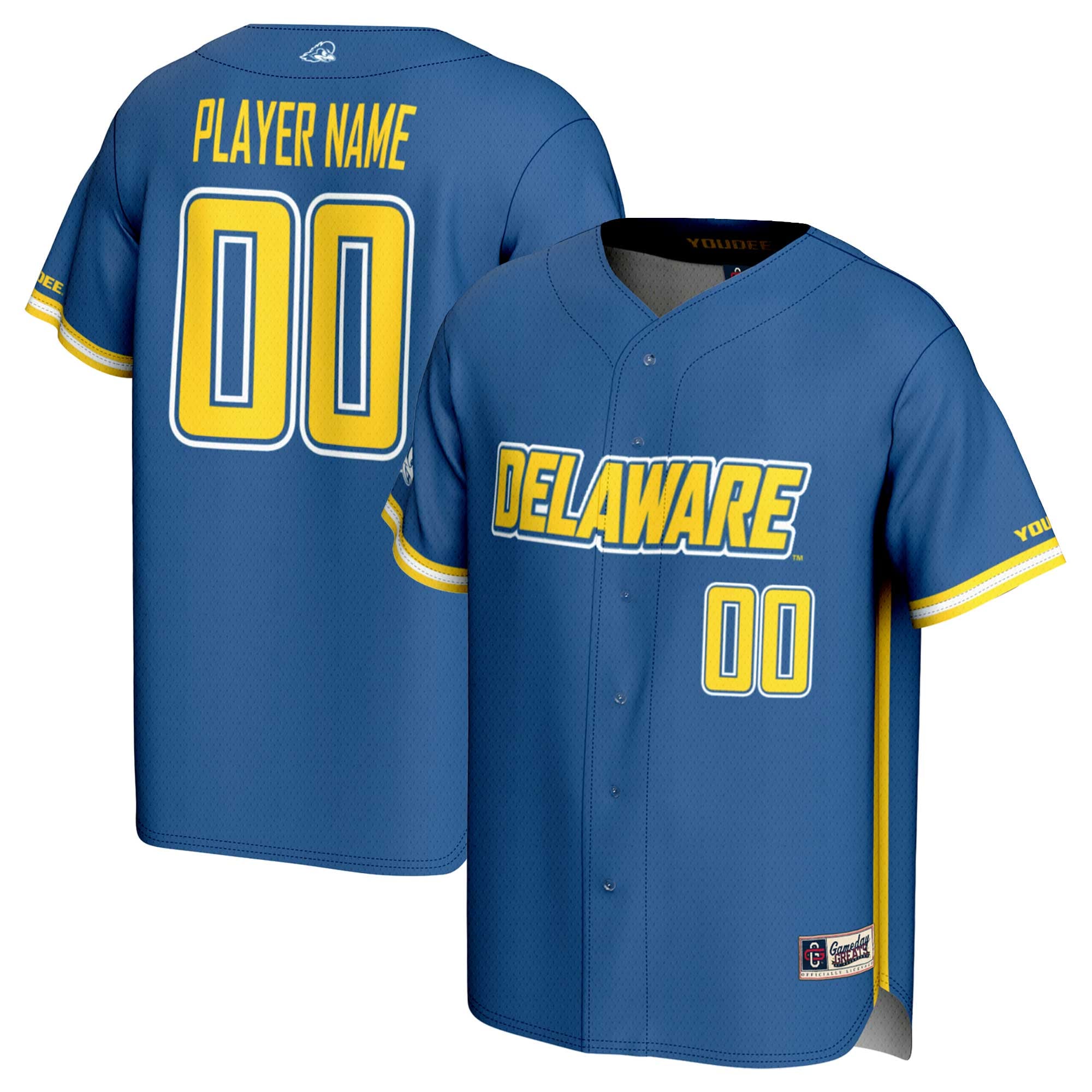 Delaware Fightin' Blue Hens Baseball Lightweight Jersey Royal - front and back view