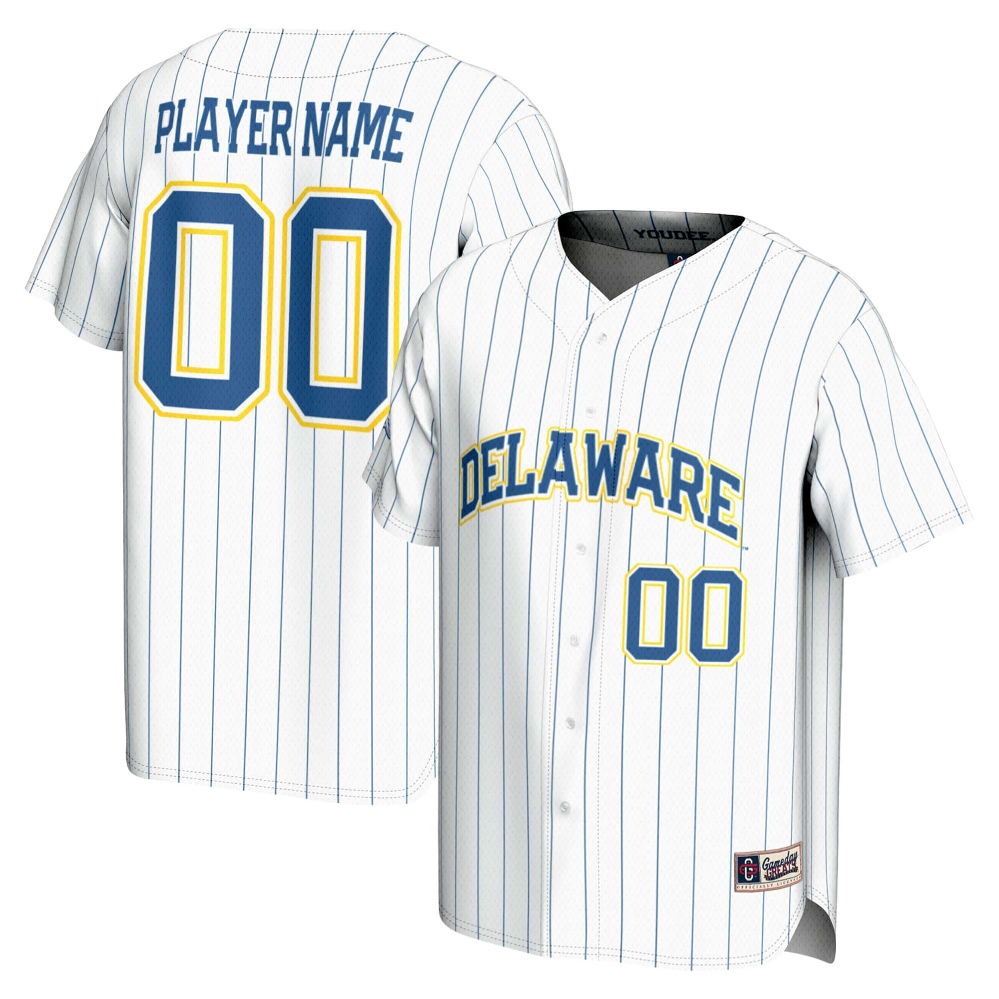 Delaware Fightin' Blue Hens Baseball Lightweight Jersey White - front and back view