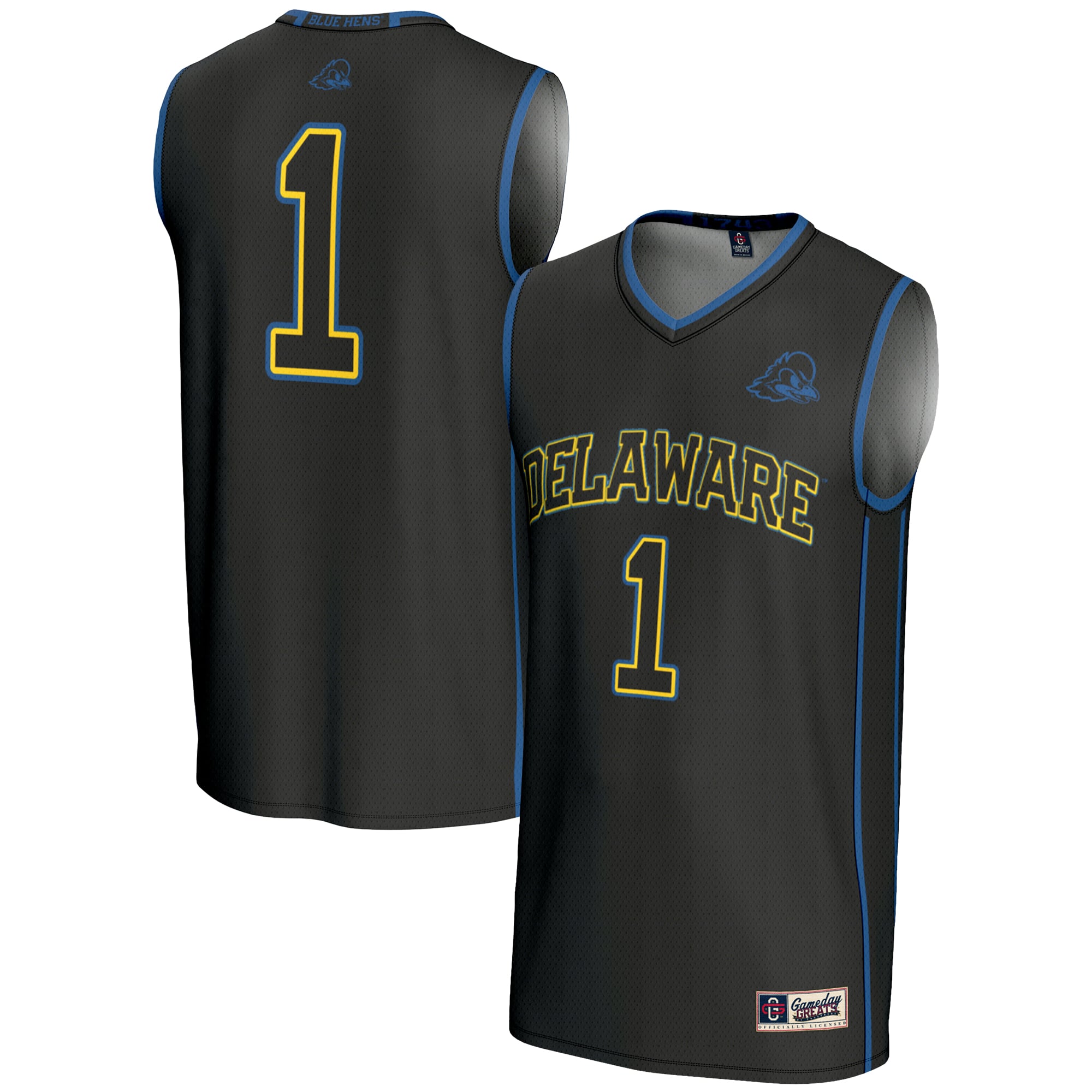 #1 Delaware Fightin' Blue Hens Lightweight Basketball Jersey Black - front and back view