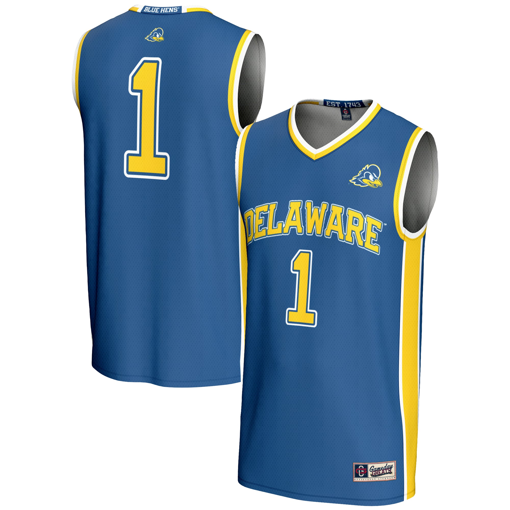 #1 Delaware Fightin' Blue Hens Lightweight Basketball Jersey Blue - front and back view