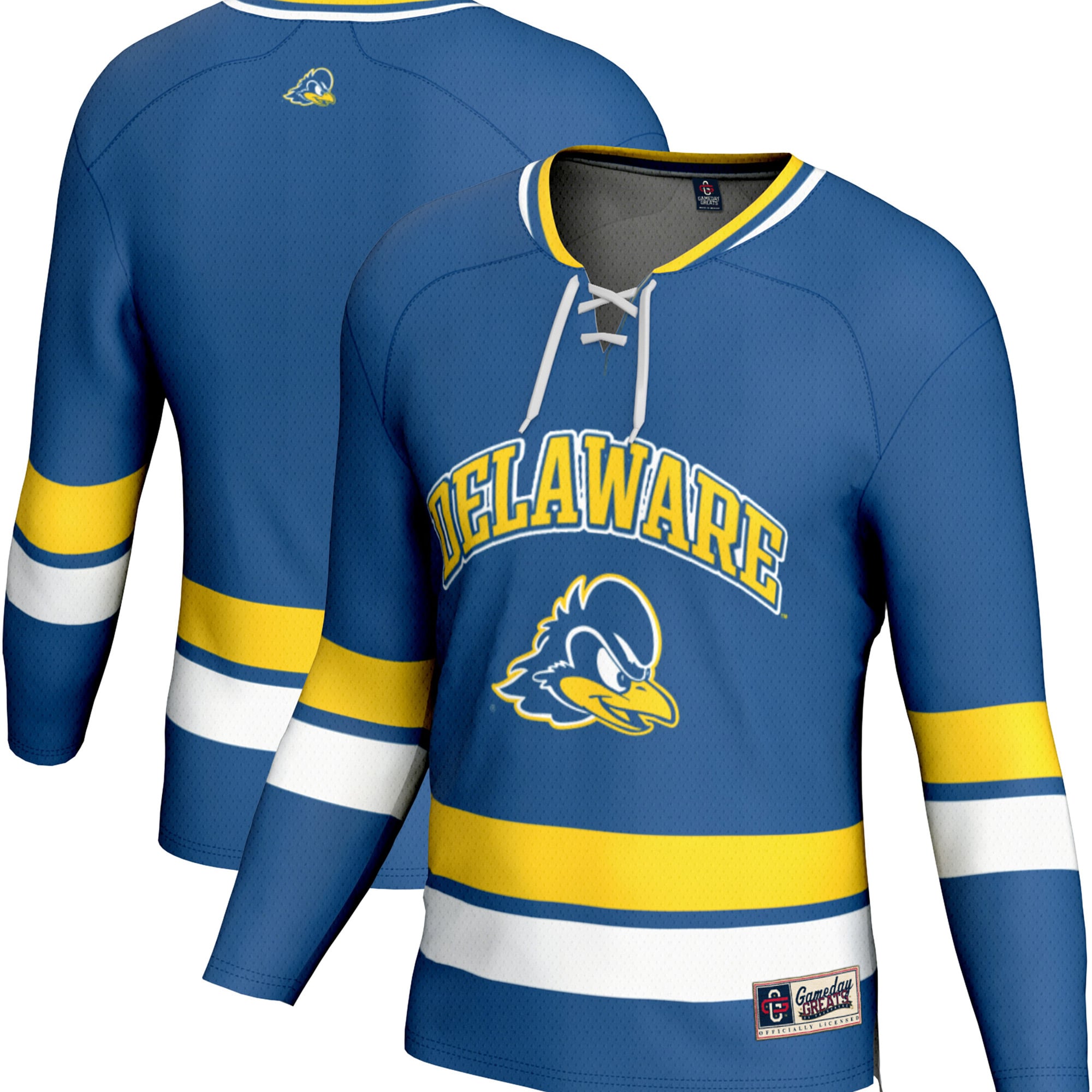 Delaware Fightin' Blue Hens Spirit Hockey Jersey Royal - front and back view