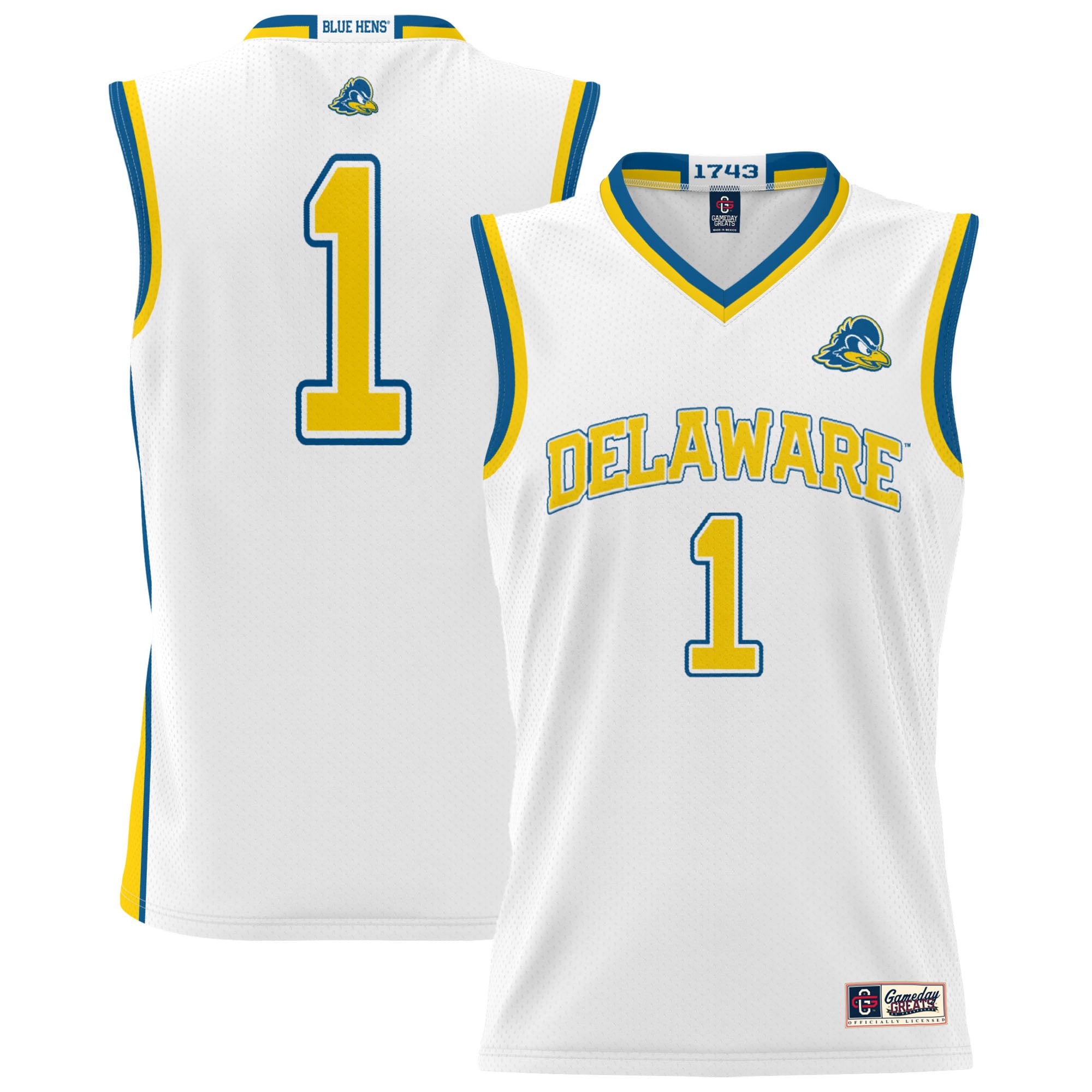 Delaware Fightin' Blue Hens Unisex Lightweight Basketball Jersey White - front and back view