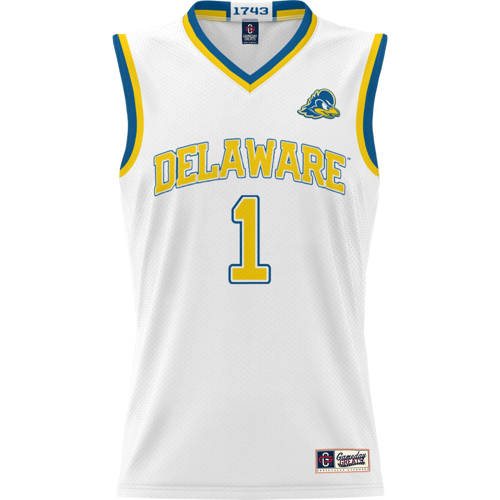 Delaware Fightin' Blue Hens Unisex Lightweight Basketball Jersey White - front view