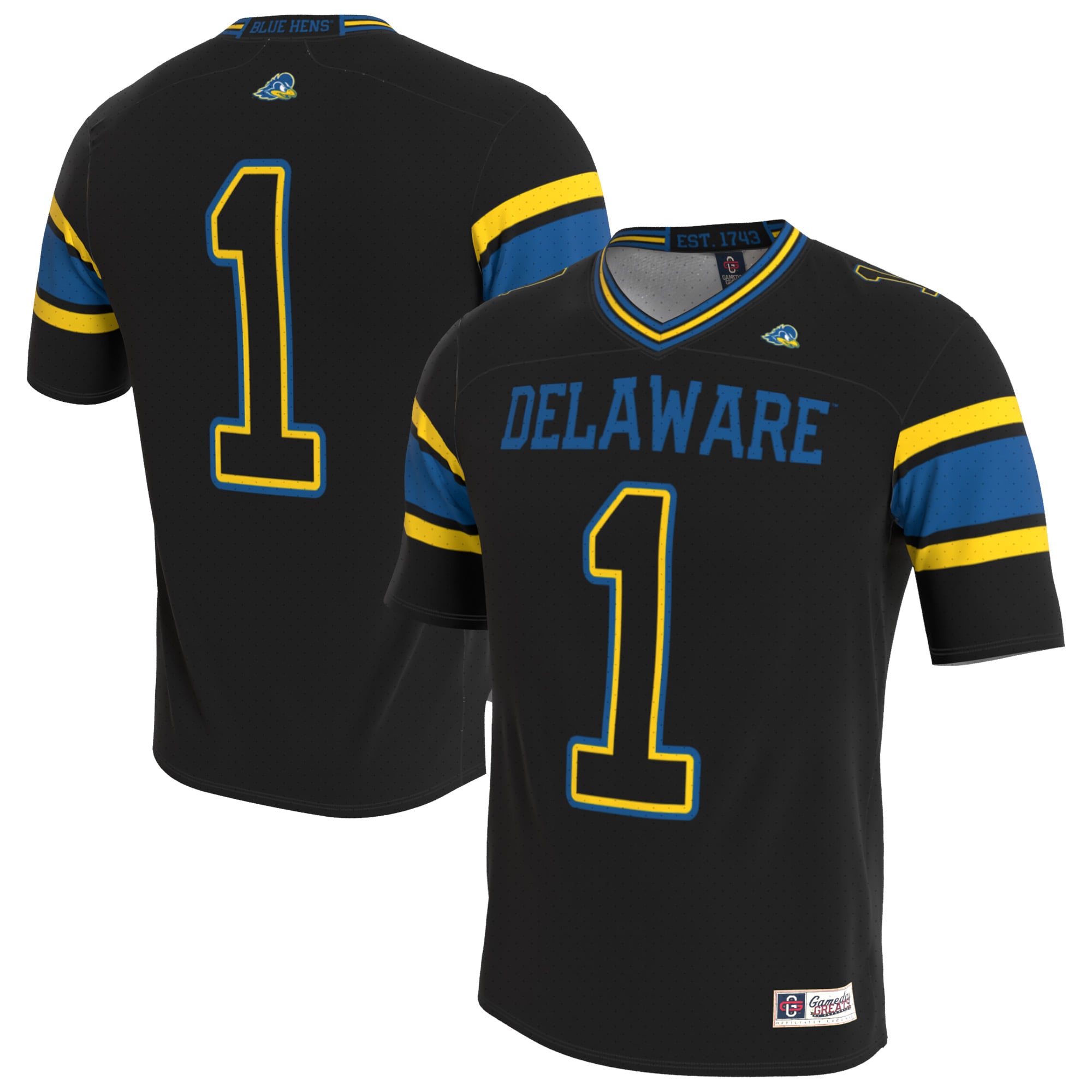 Delaware Fightin' Blue Hens Youth Lightweight Collegiate Football Blackout - front and back view