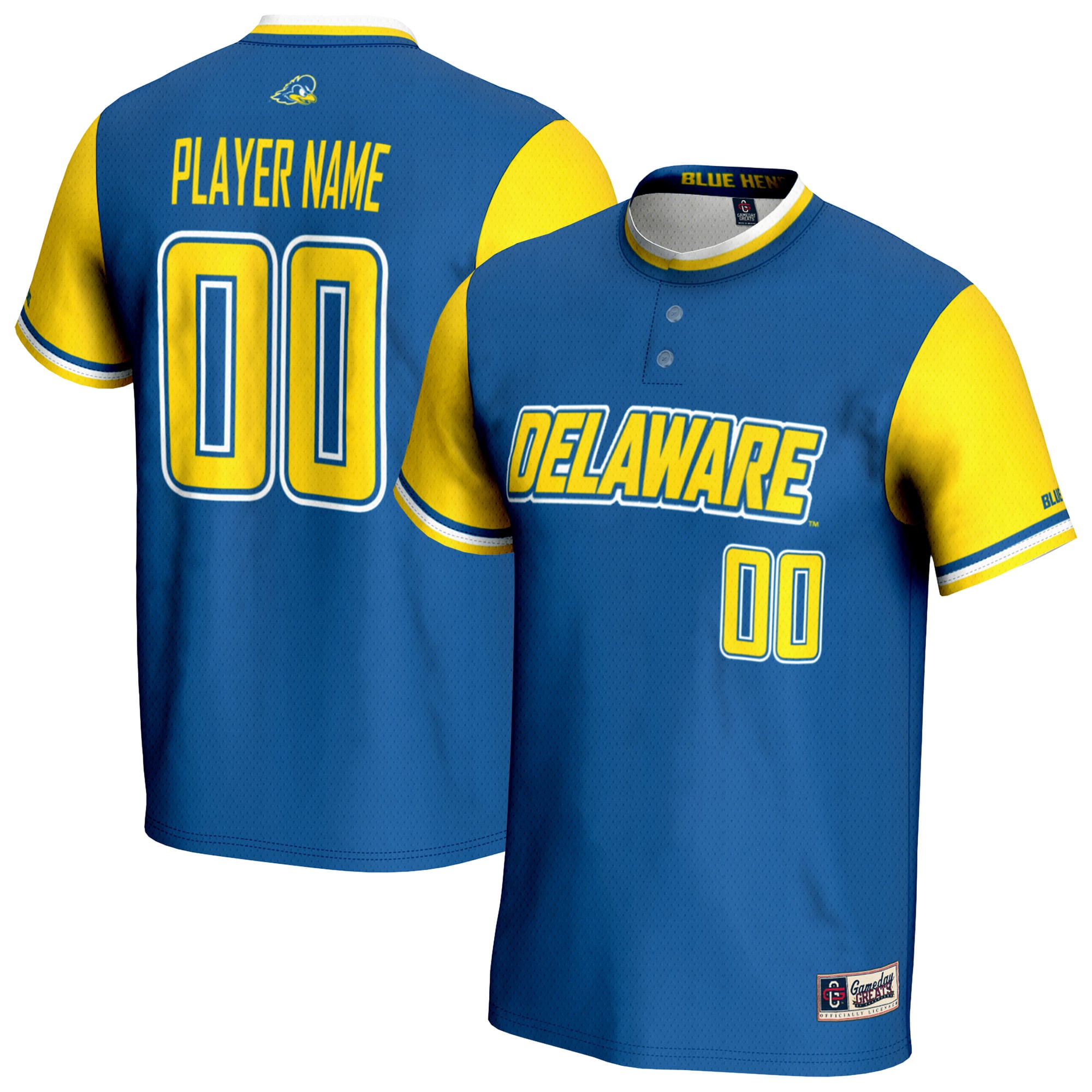 Delaware Fightin' Blue Hens Unisex Lightweight Softball Jersey Royal - front and back view