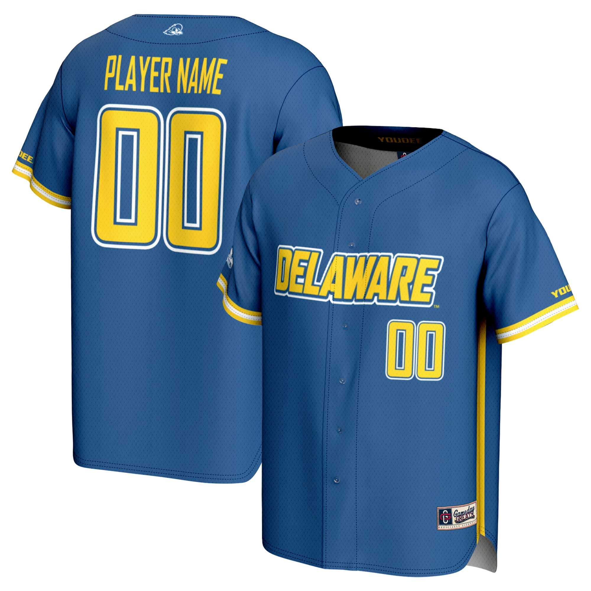 Delaware Fightin' Blue Hens Youth Baseball Lightweight Jersey Royal - front and back view
