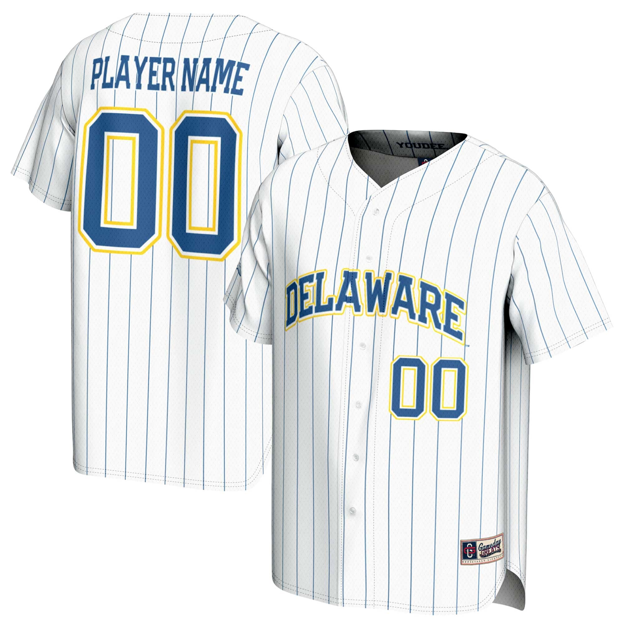 Delaware Fightin' Blue Hens Youth Baseball Lightweight Jersey White - front and back view