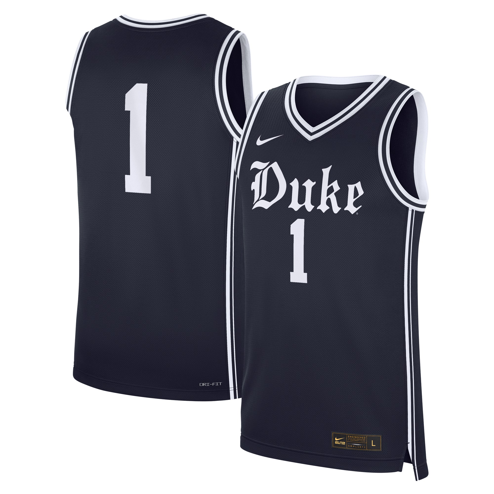Duke Blue Devils #1 Alternate Basketball Jersey Navy - front and back view