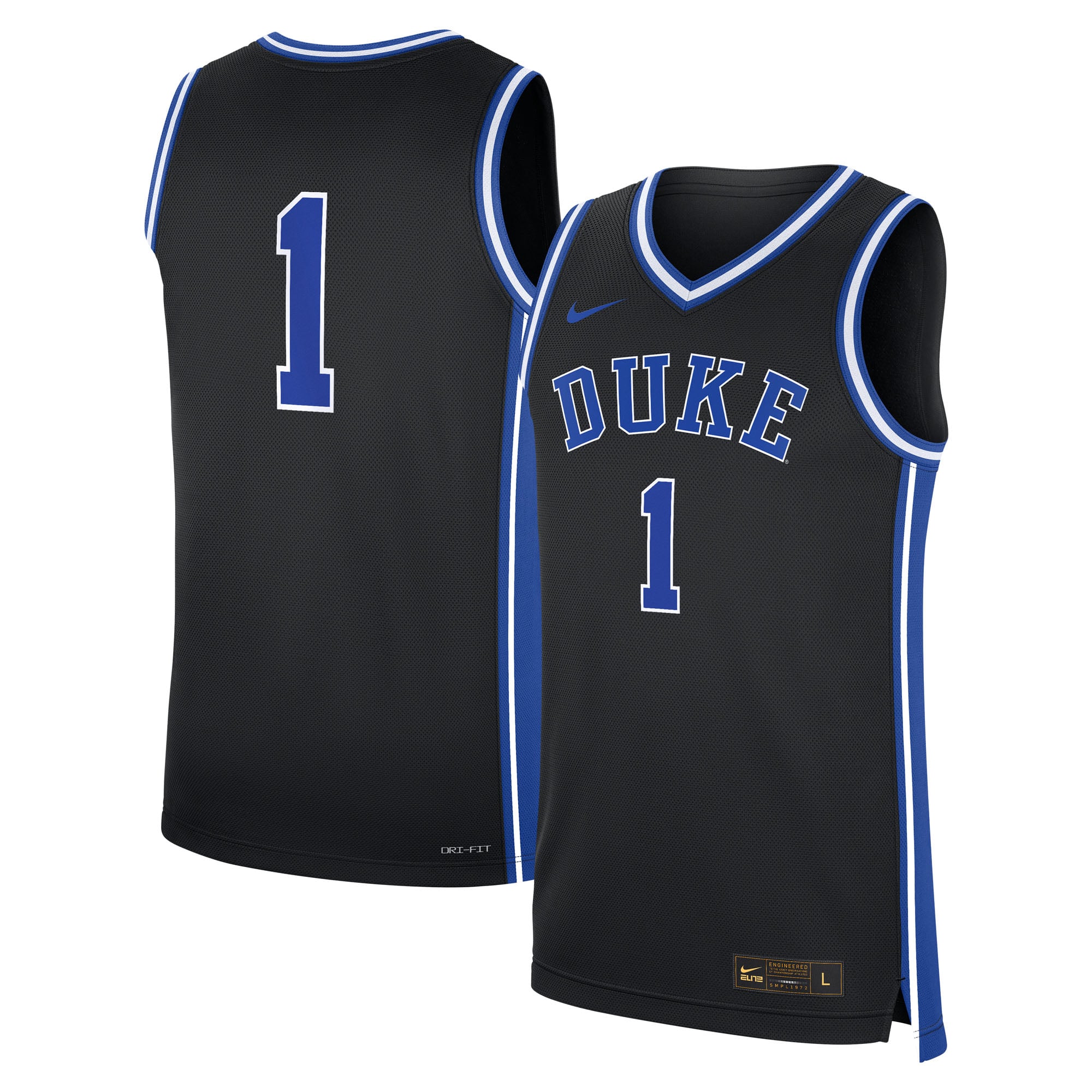 #1 Duke Blue Devils Alternate Jersey Black - front and back view