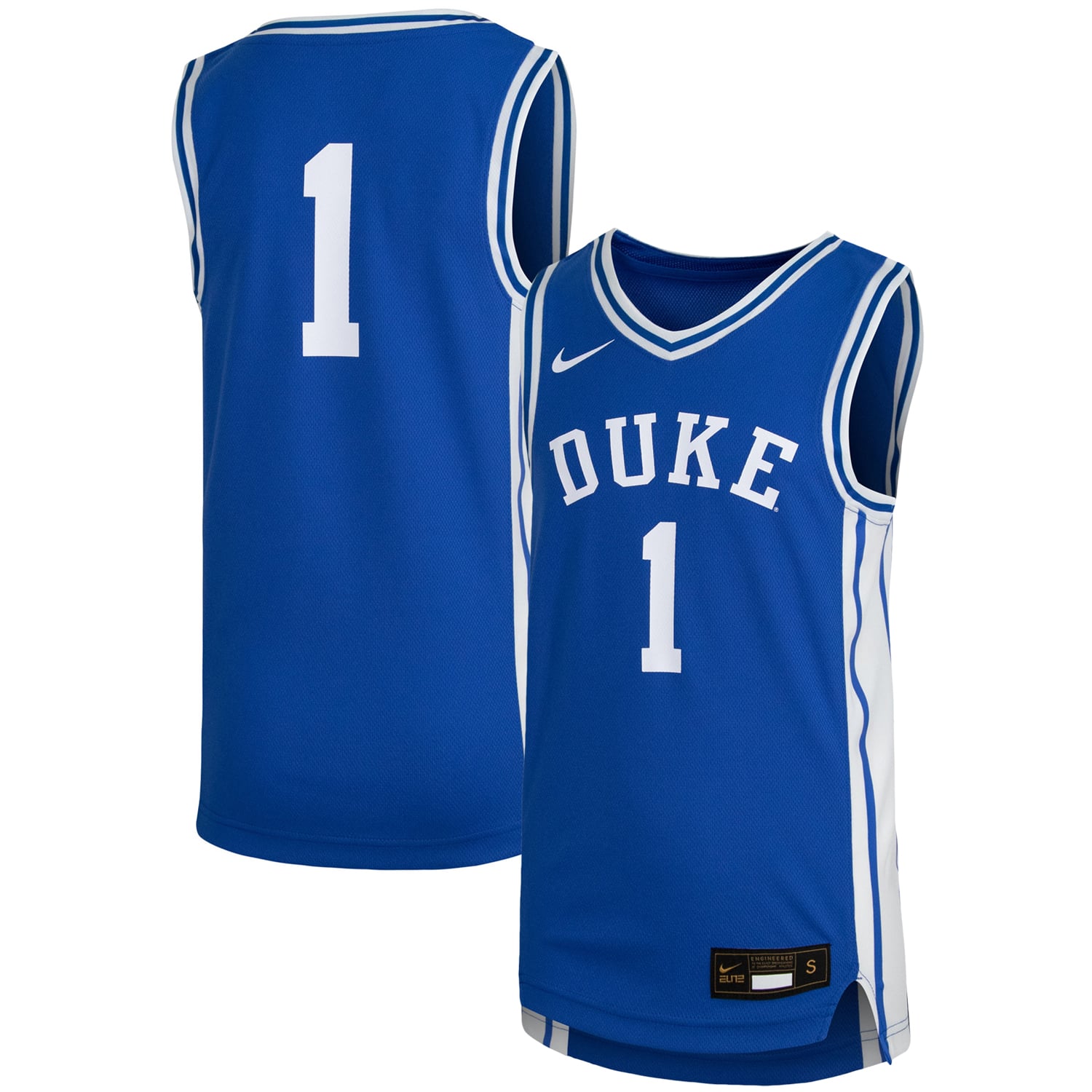 #1 Duke Blue Devils Youth Team Basketball Jersey Royal - front and back view