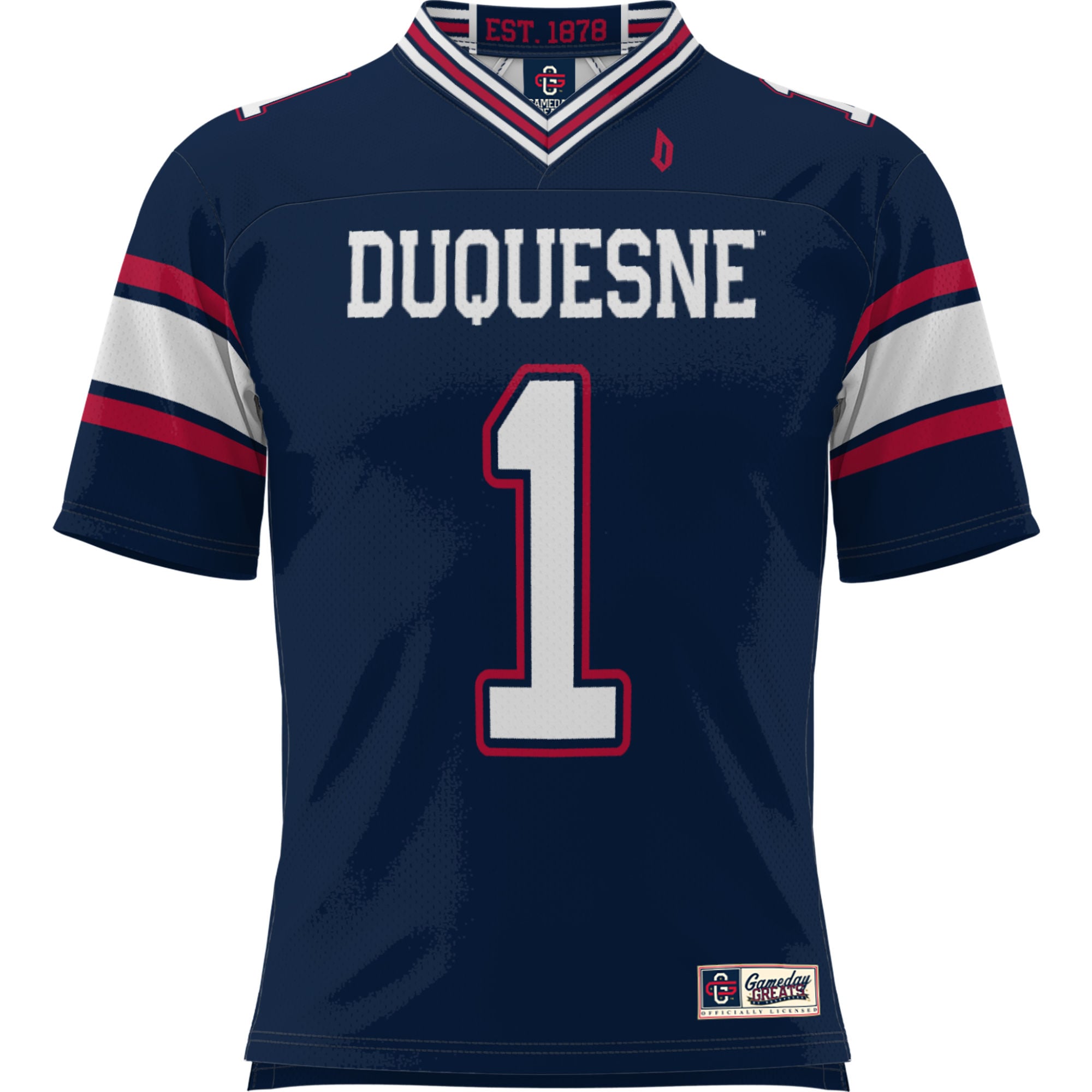 #1 Duquesne Dukes Youth Football Jersey Blue - front view