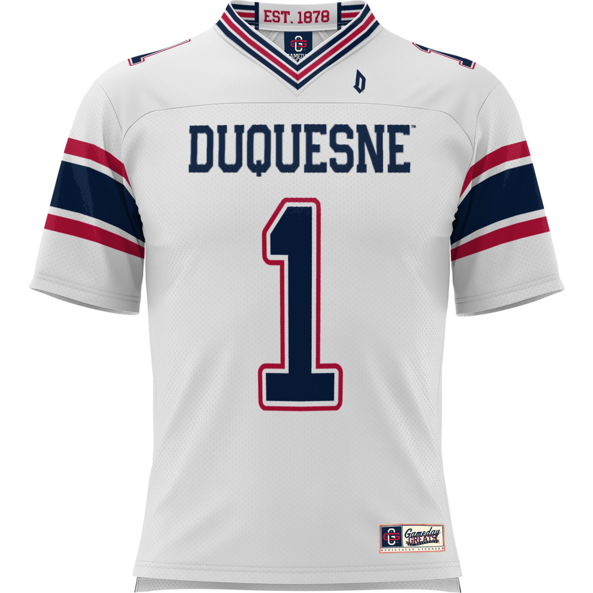 #1 Duquesne Dukes Football Jersey White - front view