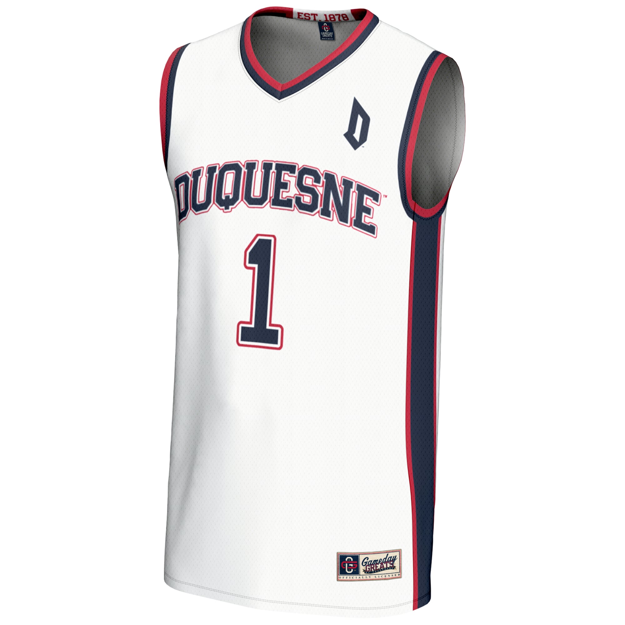 #1 Duquesne Dukes Lightweight Basketball Jersey White - front view