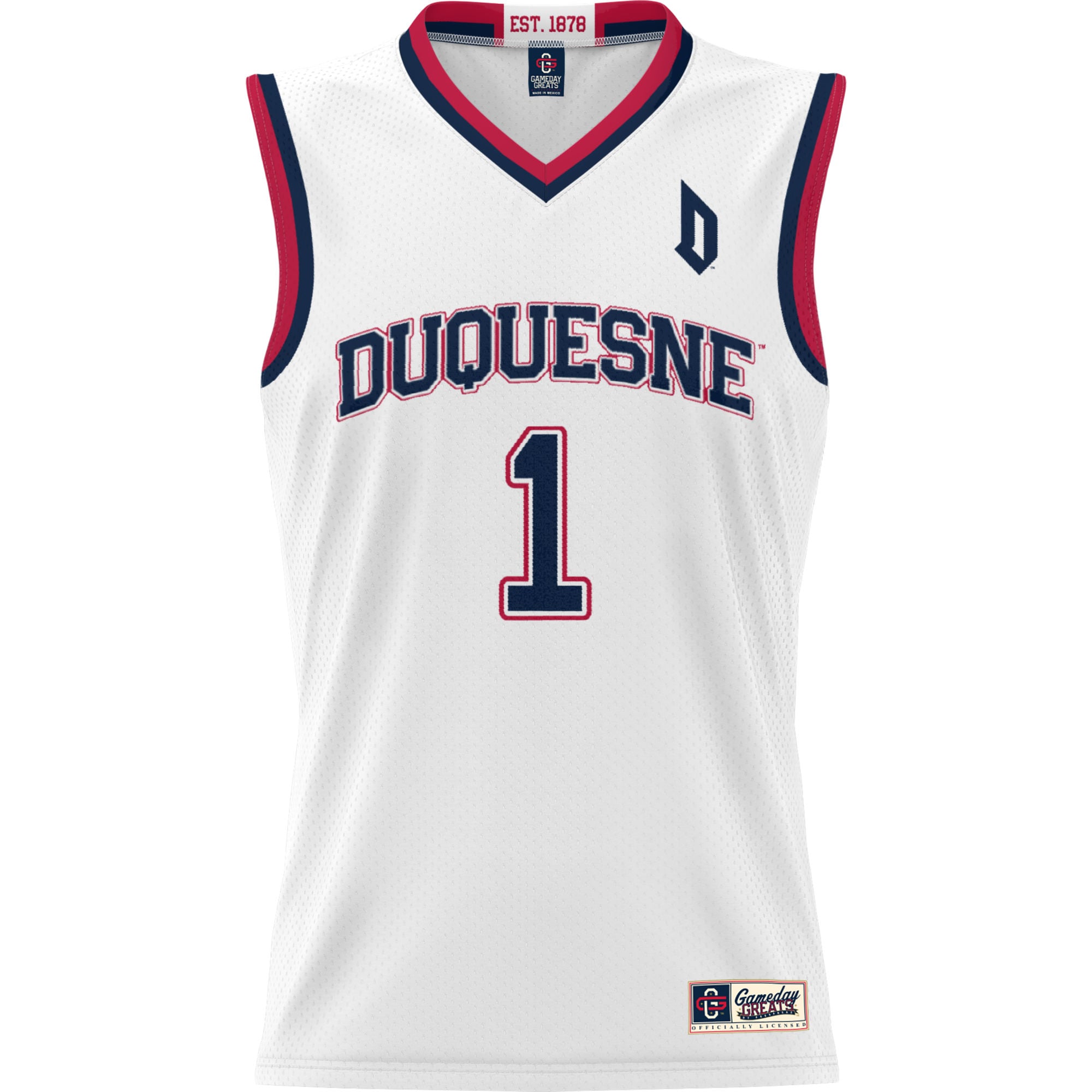 #1 Duquesne Dukes Youth Lightweight Basketball Jersey White - front view
