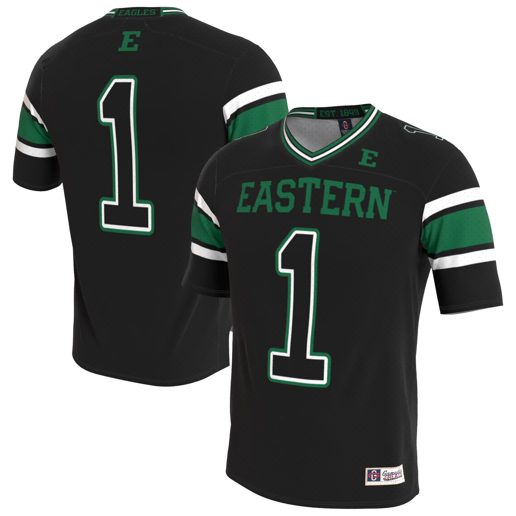 Eastern Michigan Eagles Youth Lightweight Collegiate Football Blackout - front and back view