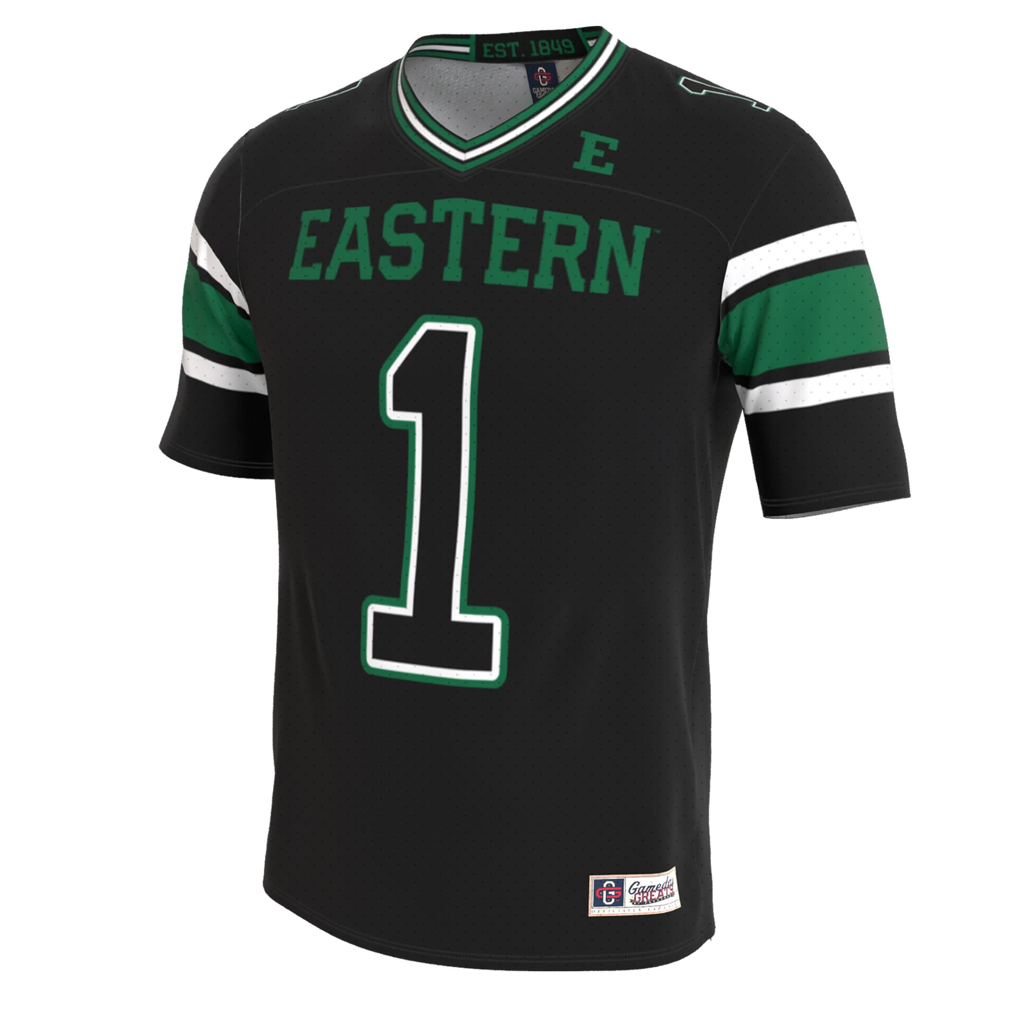 Eastern Michigan Eagles Youth Lightweight Collegiate Football Blackout Fashion Jersey - front view