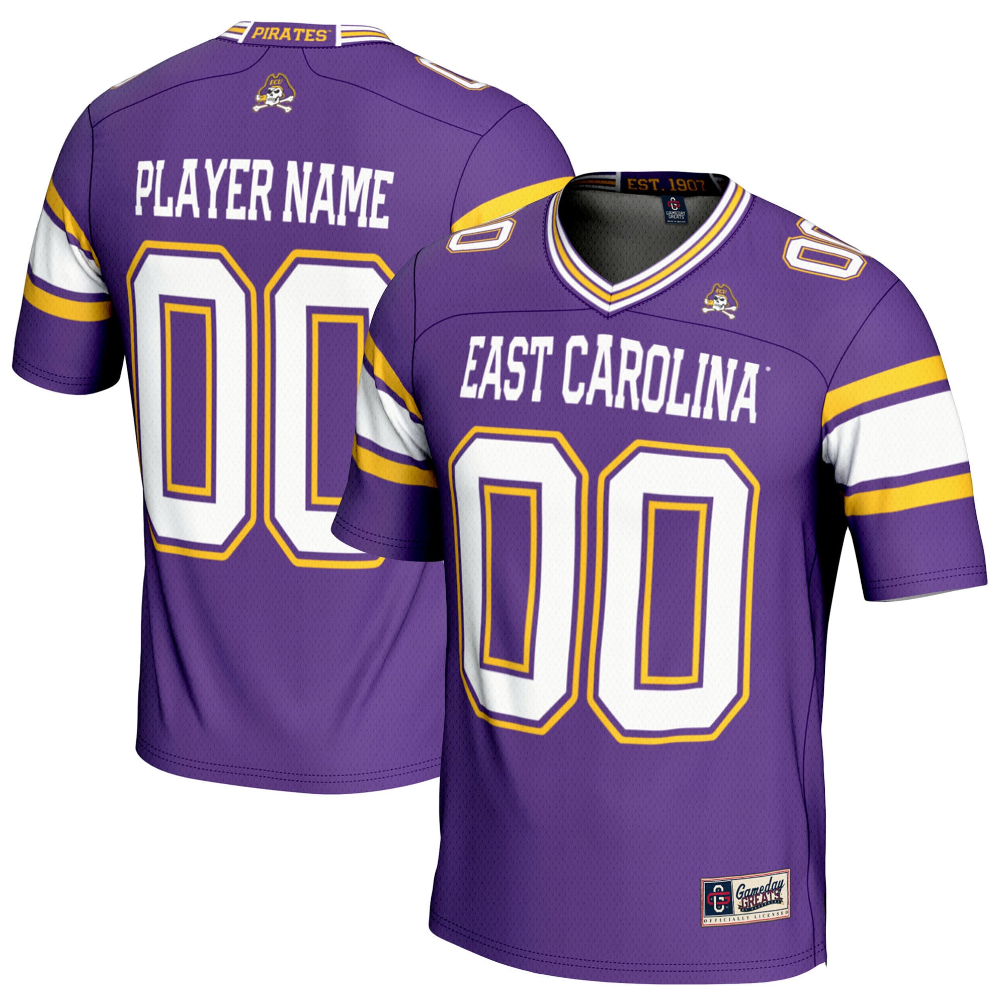 ECU Pirates Football Jersey Purple - front and back view
