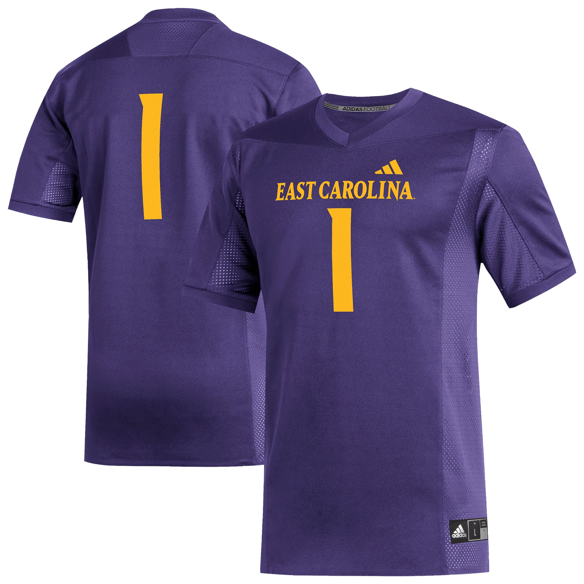 #1 ECU Pirates Football Jersey Purple - front and back view