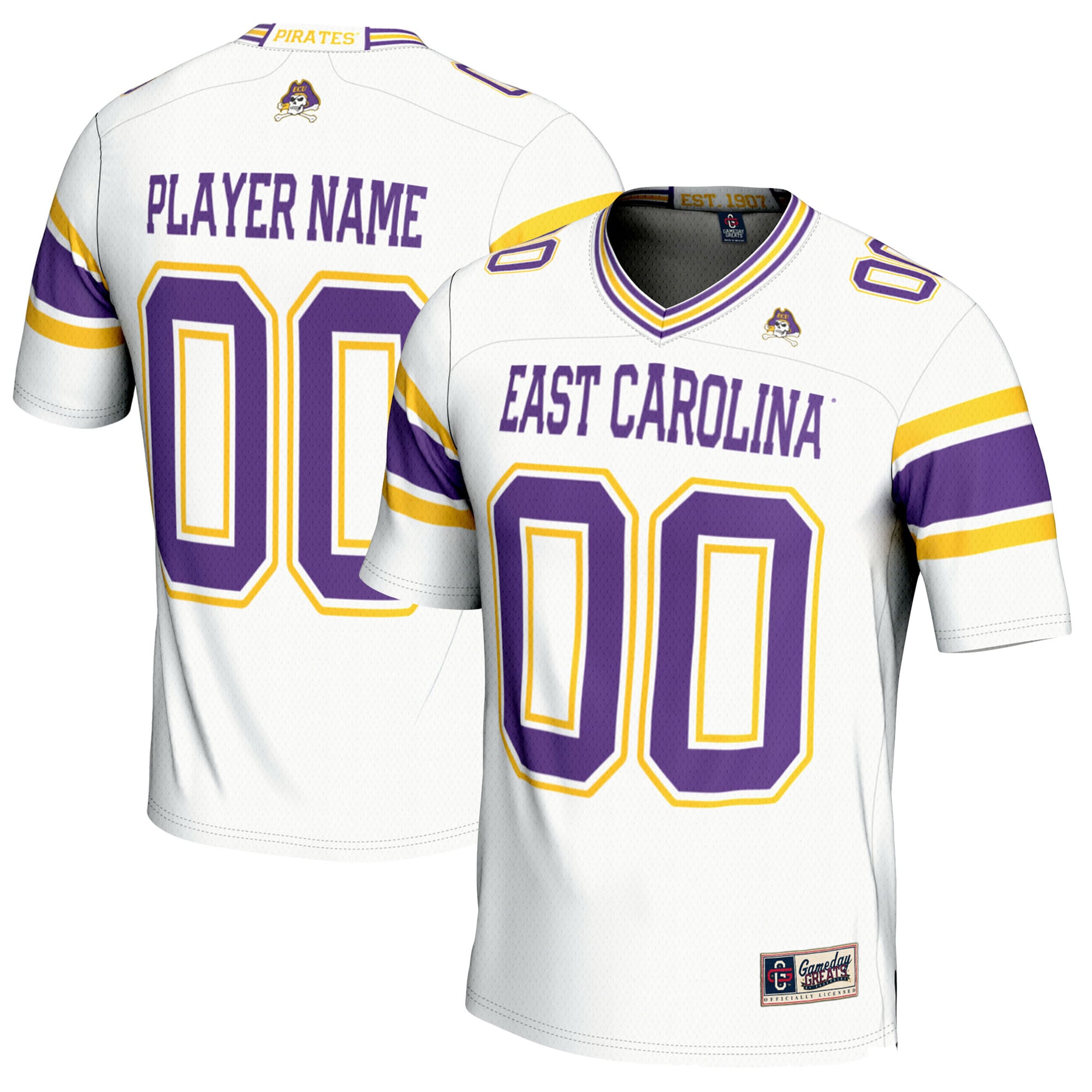 ECU Pirates Football Jersey White - front and back view