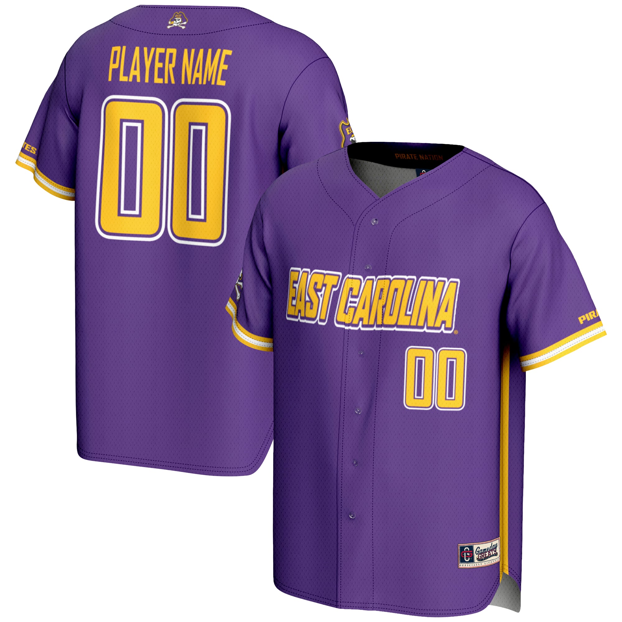 ECU Pirates Lightweight Baseball Jersey Purple - front and back view