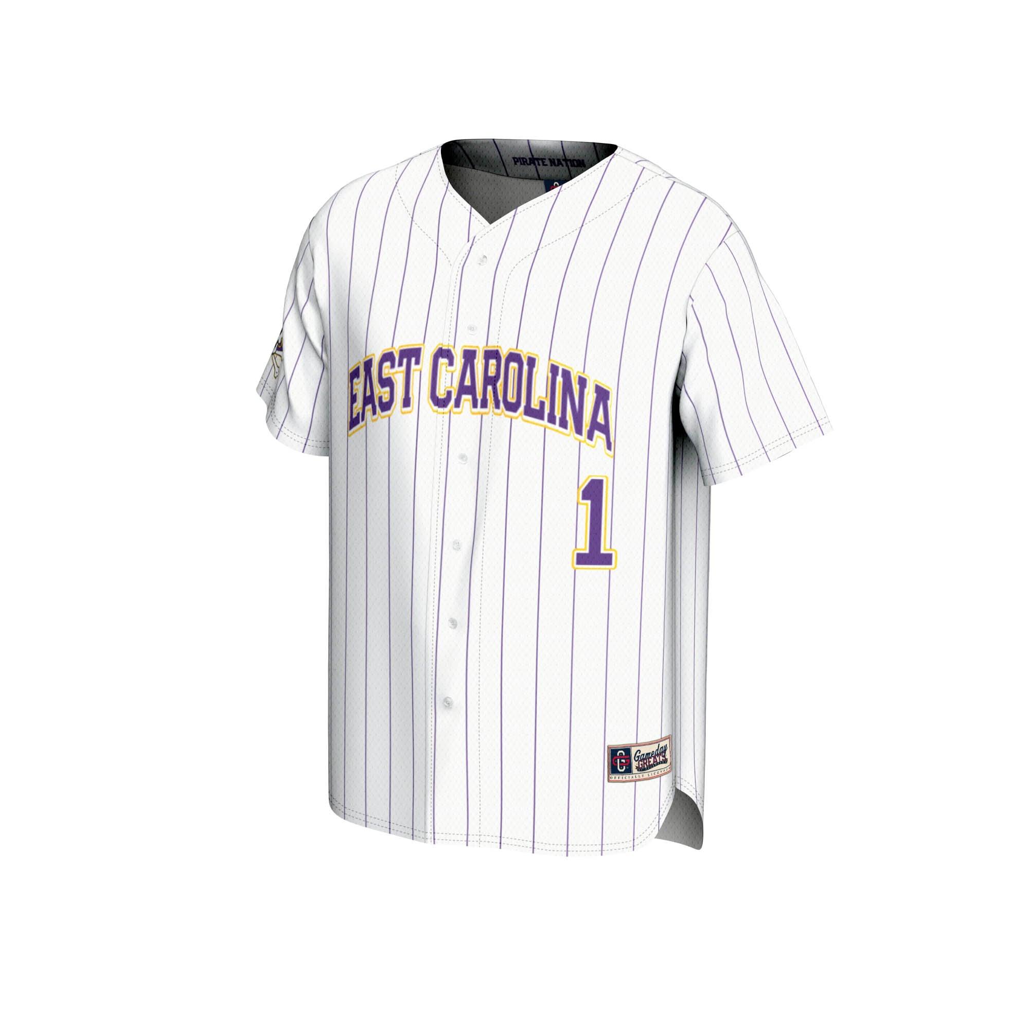 #1 ECU Pirates Lightweight Baseball Jersey White - front view