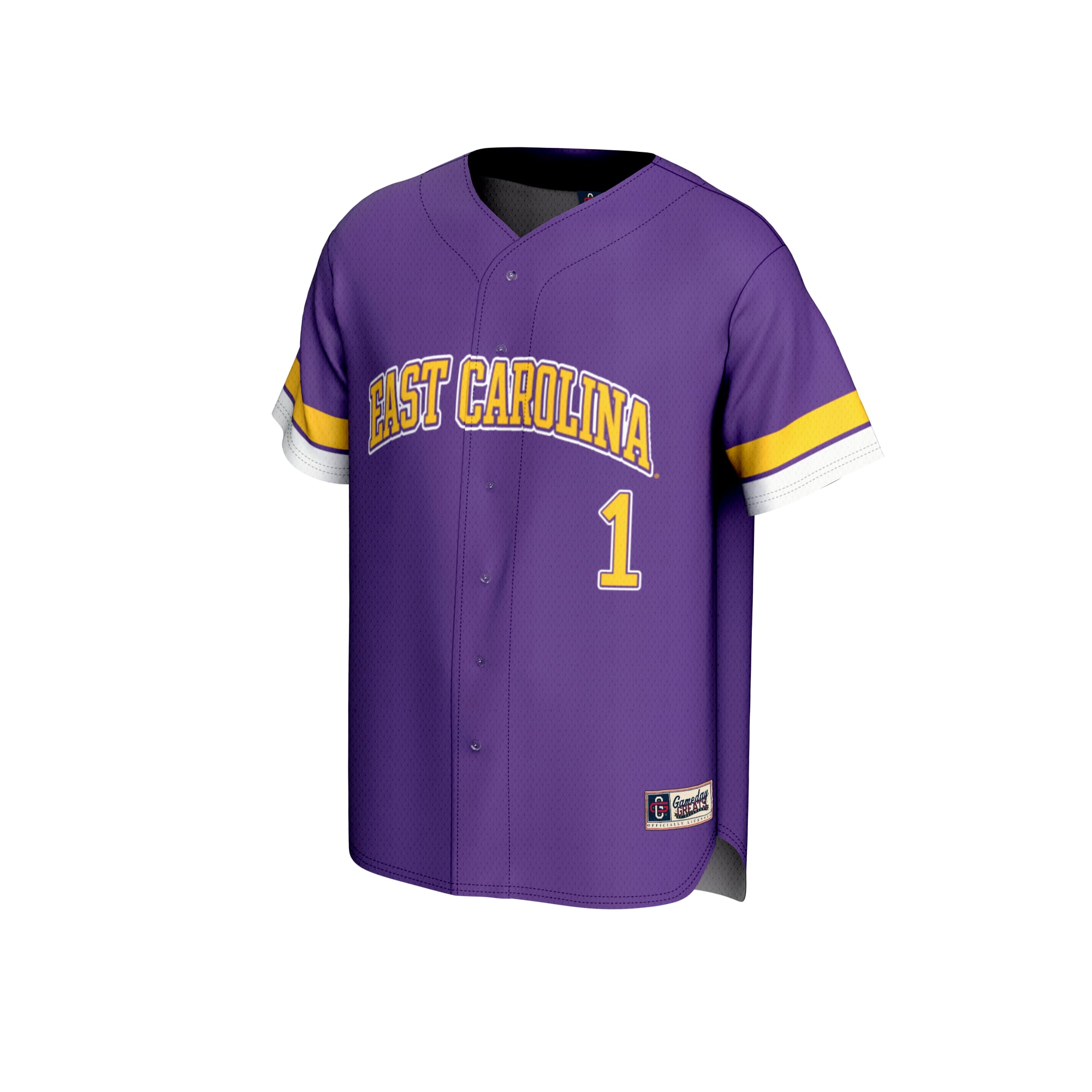 #1 ECU Pirates Unisex Lightweight Collegiate Baseball Fashion Jersey Purple - front view