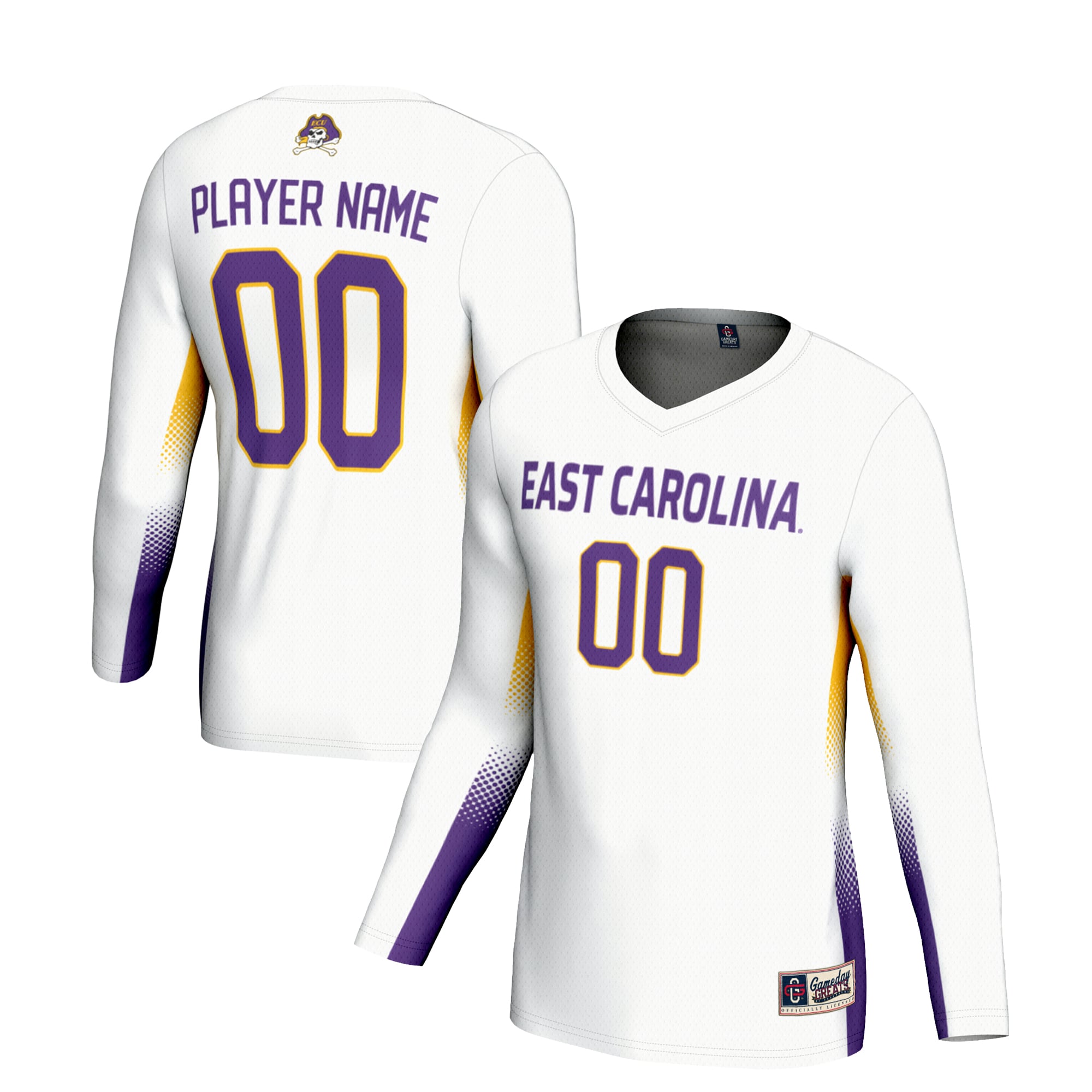 ECU Pirates Unisex Lightweight Volleyball Jersey White - front and back view