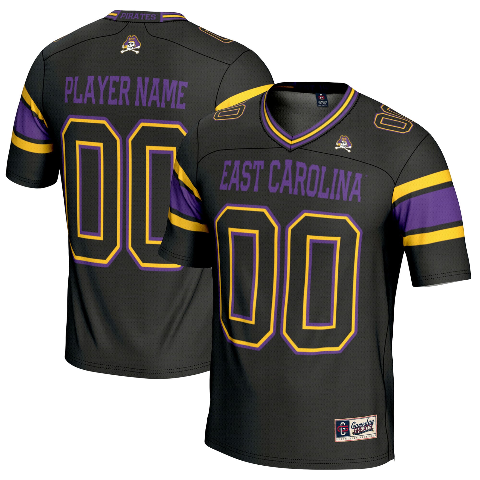 ECU Pirates Youth Football Jersey Black - front and back view