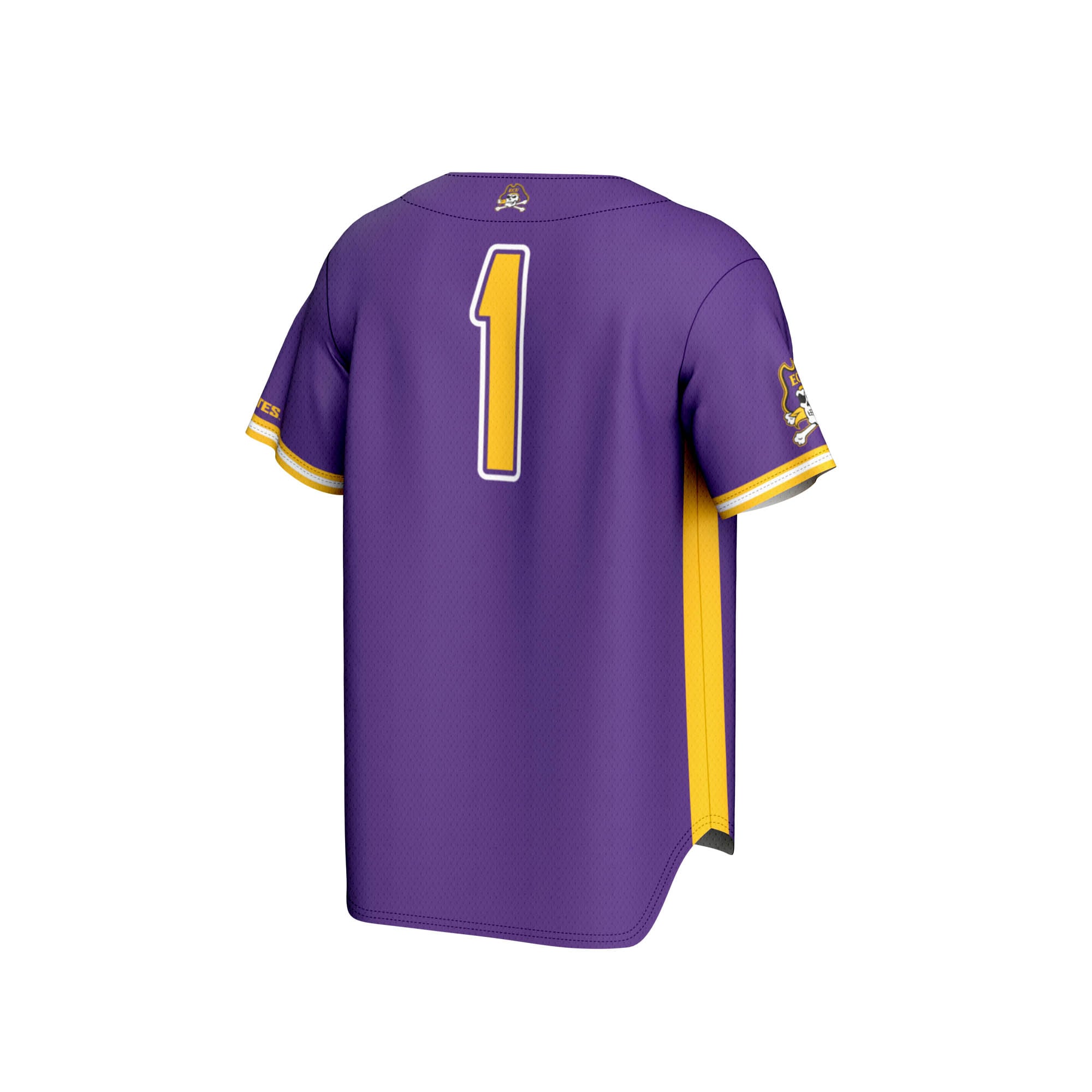 #1 ECU Pirates Youth Lightweight Baseball Jersey Purple - back view