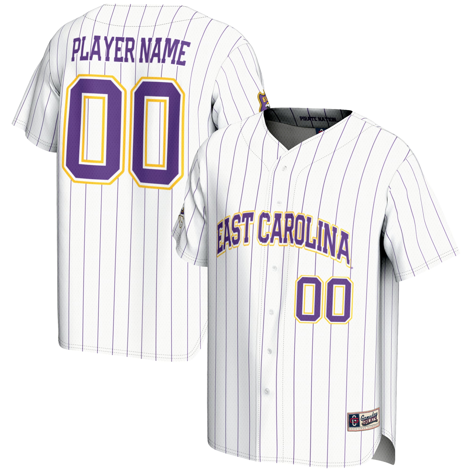 ECU Pirates Youth Lightweight Baseball Jersey White - front and back view