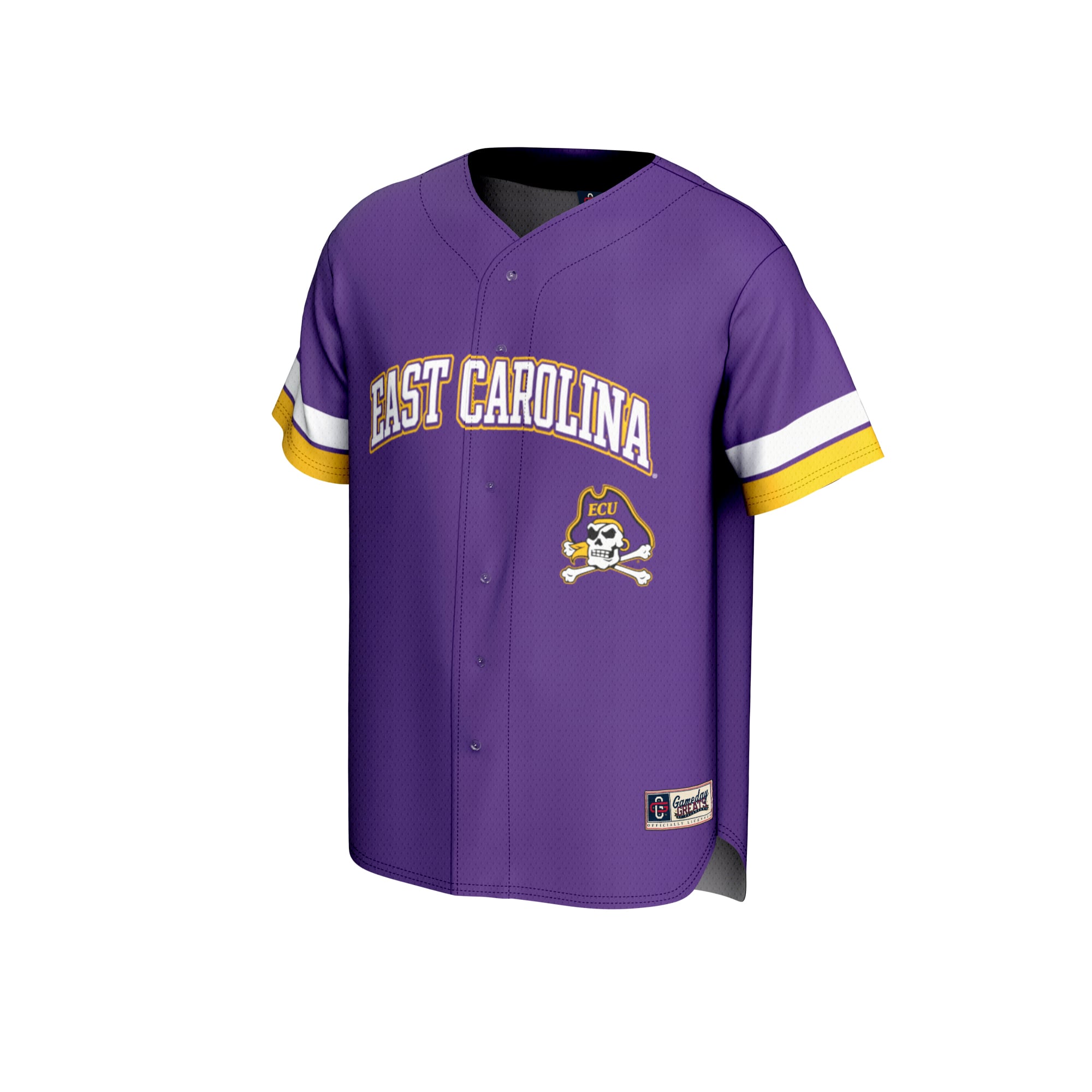 ECU Pirates Youth Spirit Baseball Jersey Purple - front view