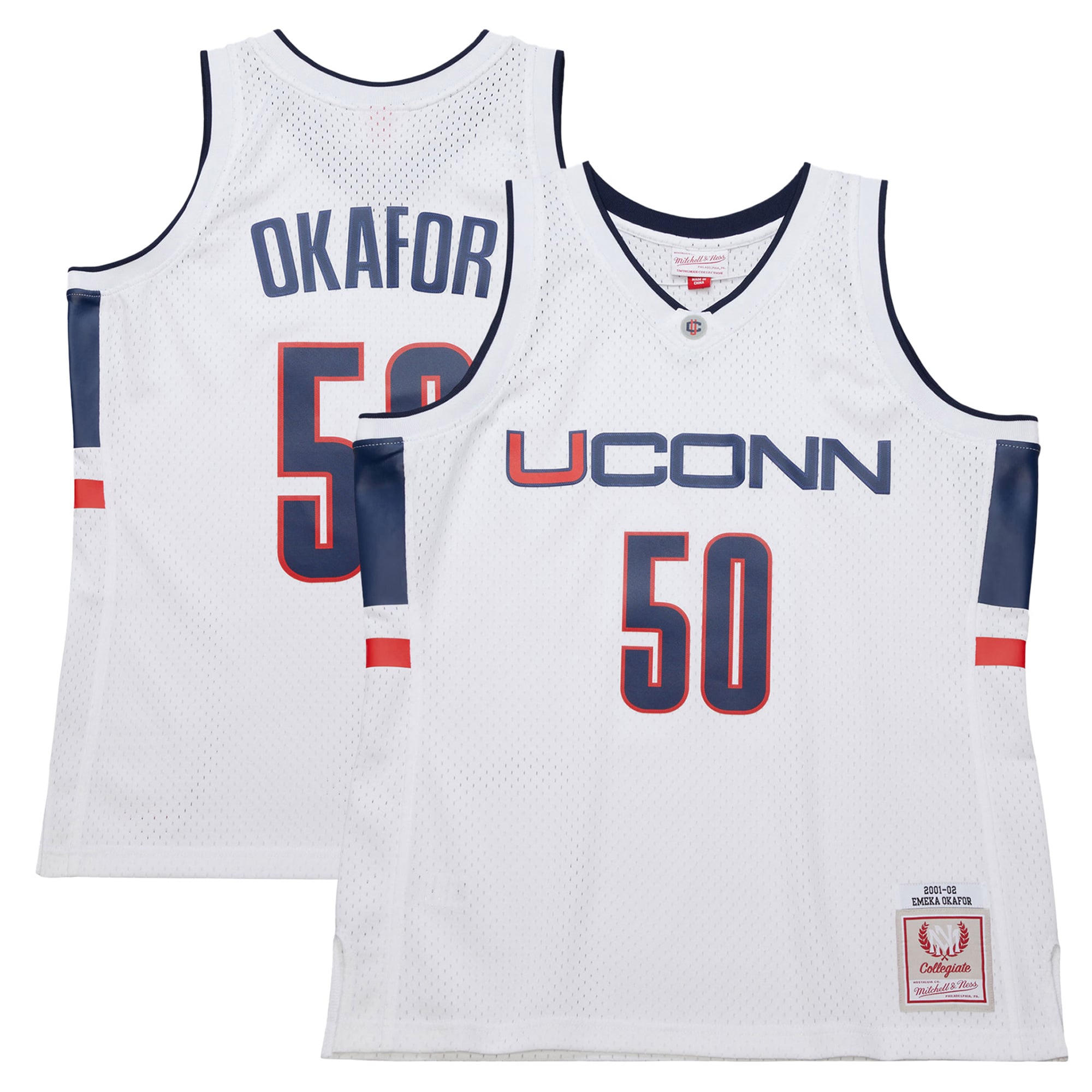 Emeka Okafor UConn Huskies 2001/02 Jersey White - front and back view
