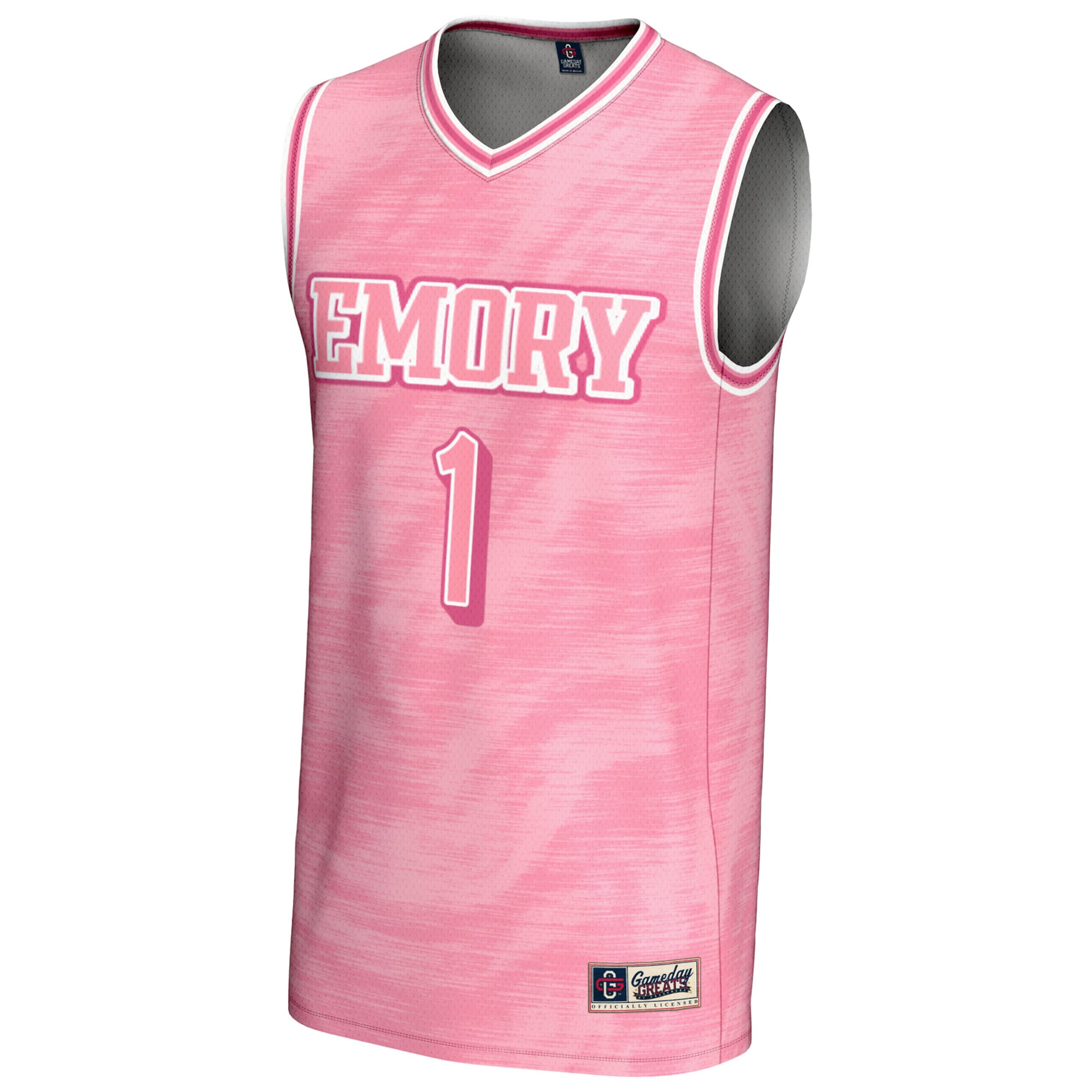 #1 Emory Eagles Unisex Lightweight Basketball Jersey Pink - front view
