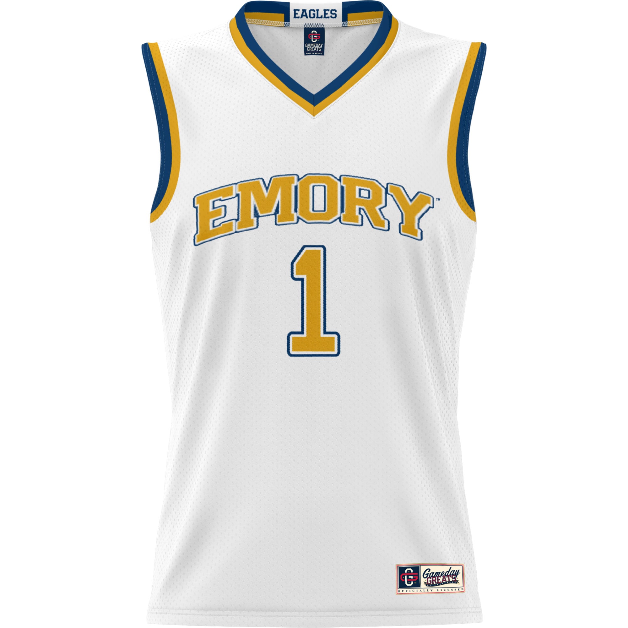 #1 Emory Eagles Youth Lightweight Basketball Jersey White - front view