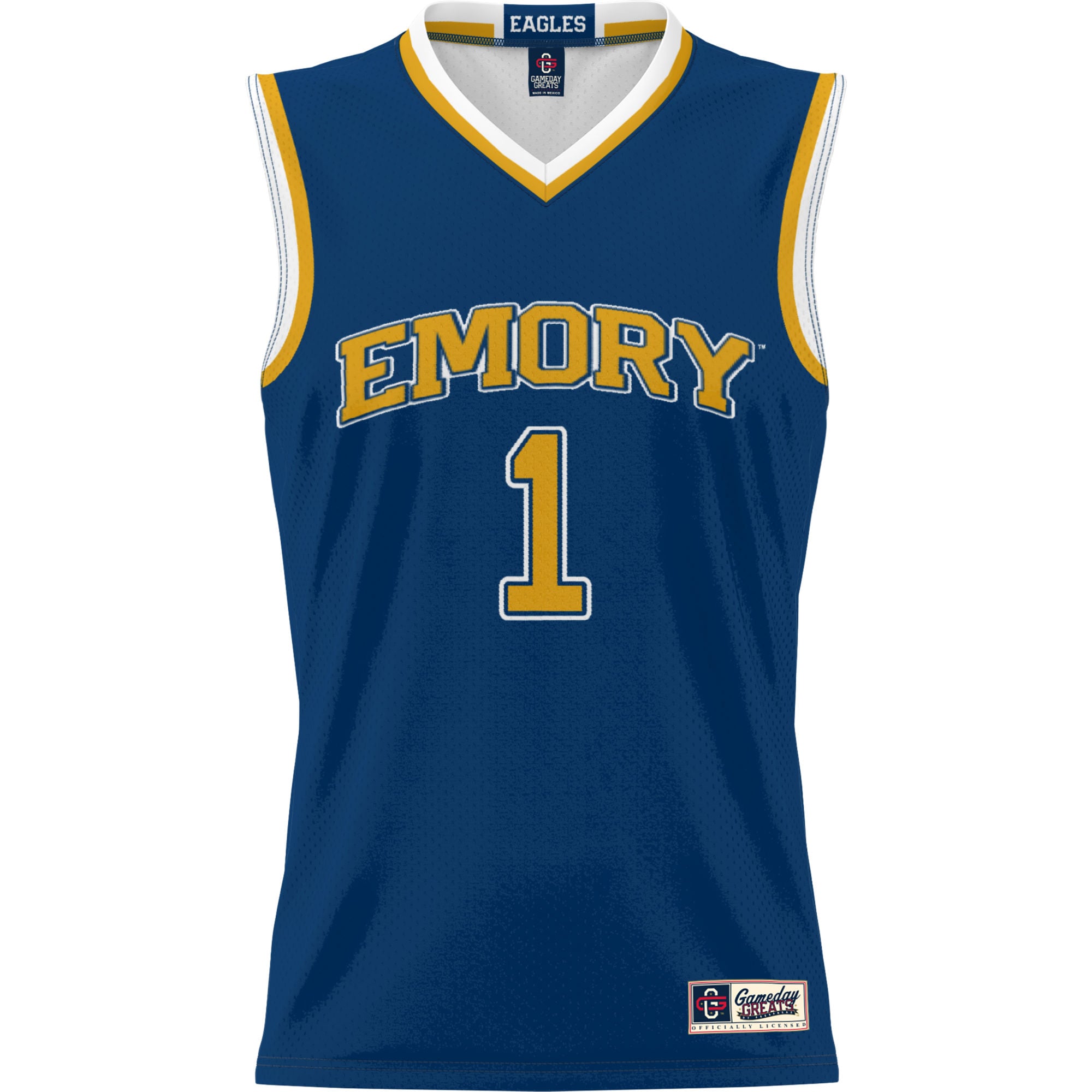 #1 Emory Eagles Youth Lightweight Basketball Jersey Blue - front view