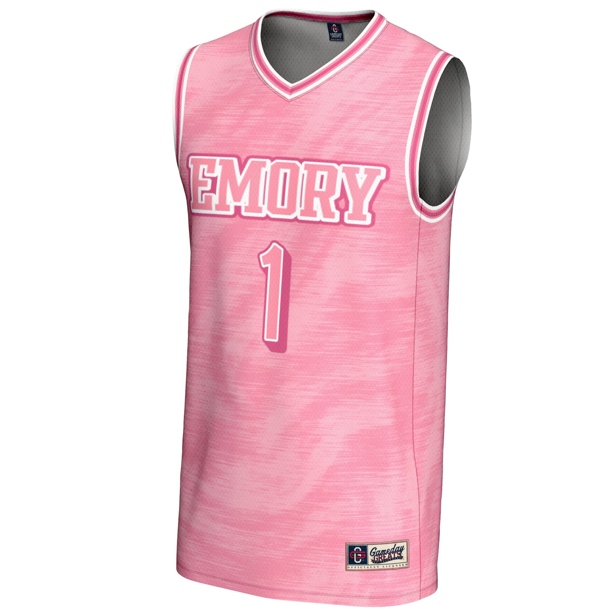 #1 Emory Eagles Youth Lightweight Basketball Jersey Pink - front view
