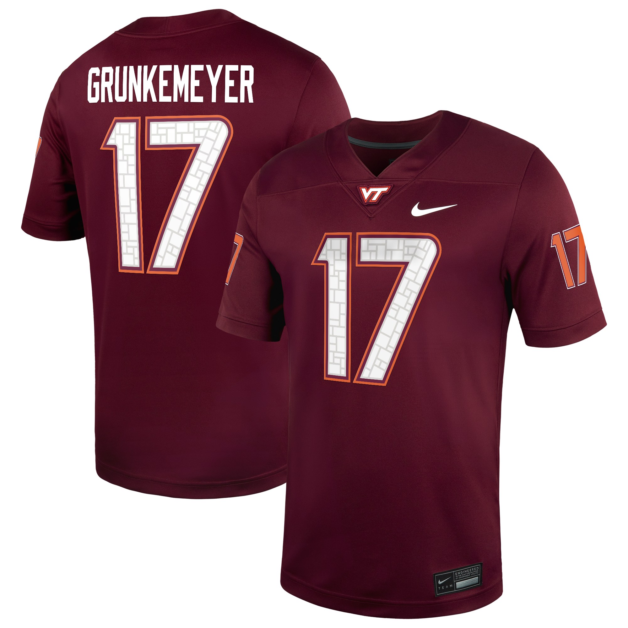 Ethan Grunkemeyer Virginia Tech Hokies Home Jersey Maroon - front and back view