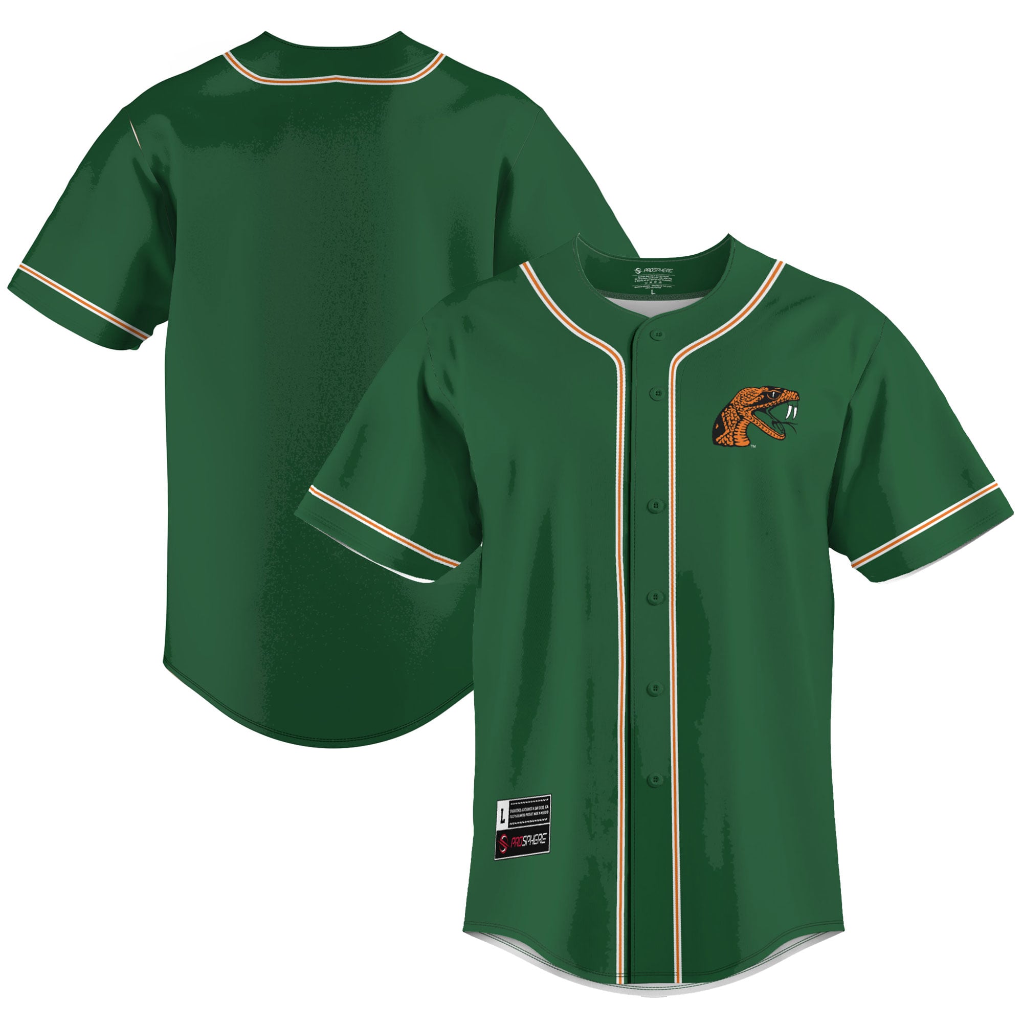 Florida A&M Rattlers Lightweight Baseball Jersey Green - front and back view