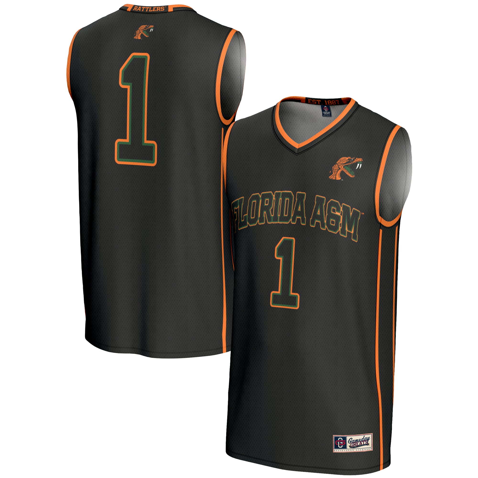#1 Florida A&M Rattlers Unisex Lightweight Basketball Jersey Black - front and back view