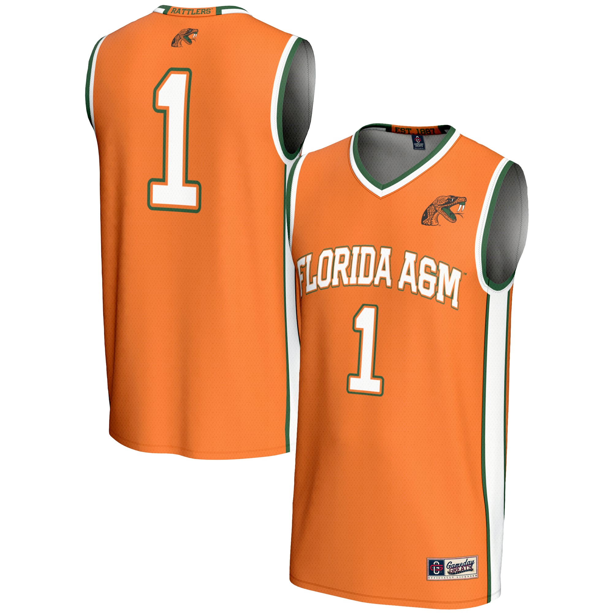 #1 Florida A&M Rattlers Unisex Lightweight Basketball Jersey Orange - front and back view