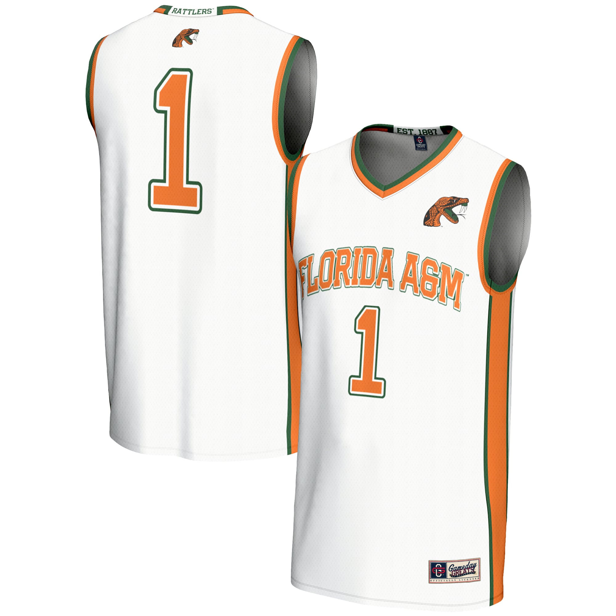 #1 Florida A&M Rattlers Unisex Lightweight Basketball Jersey White - front and back view